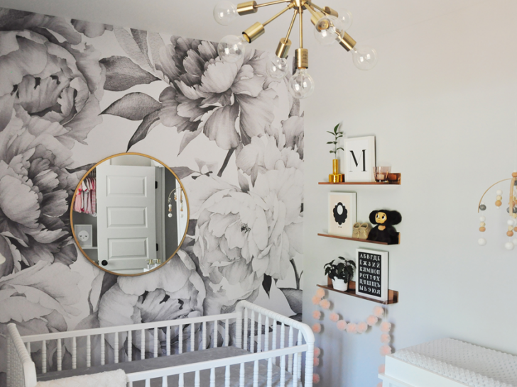 Black and White Flower Mural Nursery