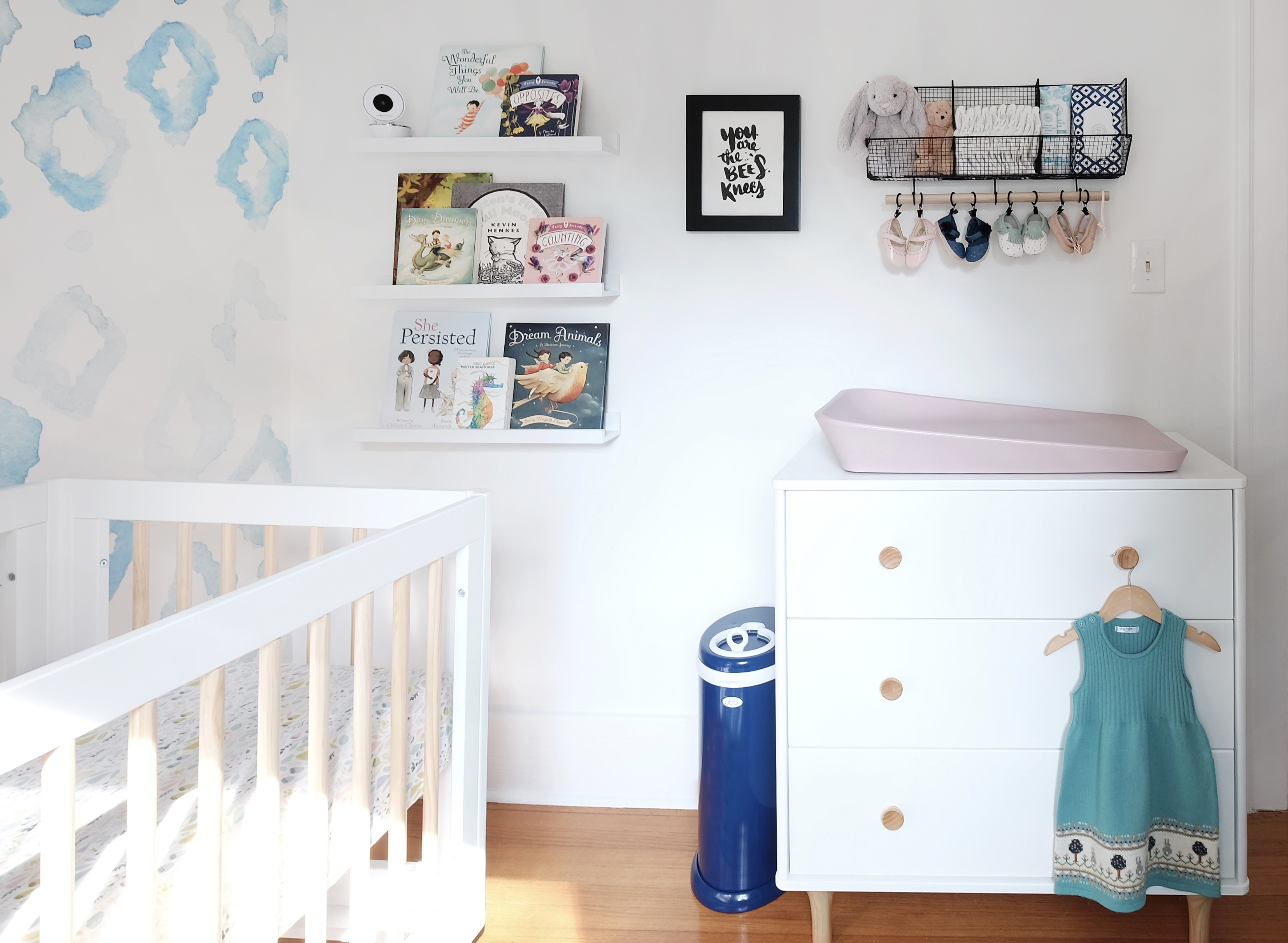 Lolly Dresser and Book Gallery Wall in Navy and Pink Nursery - Project Nursery