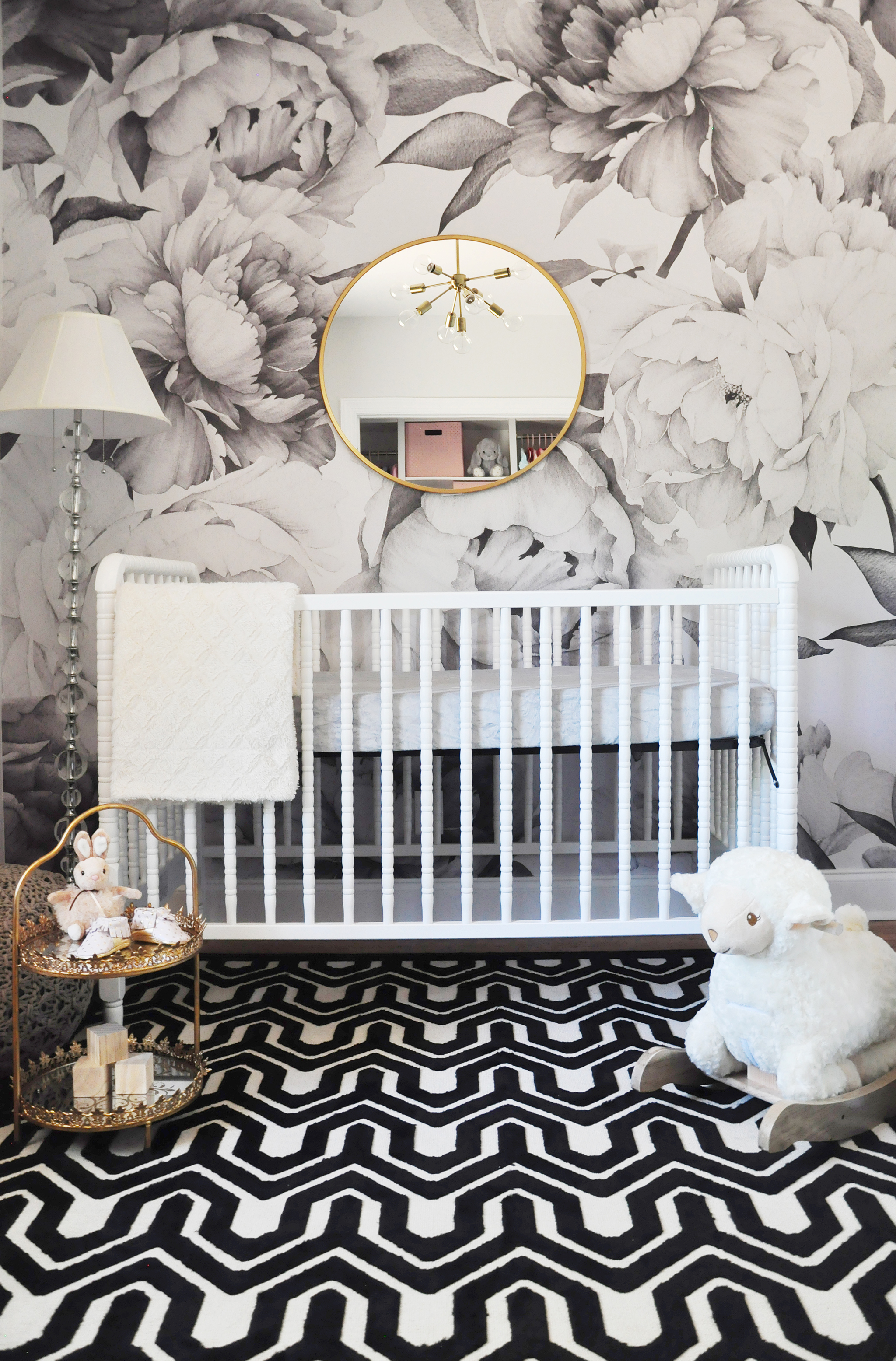 Modern Glam Nursery with Black and White Flower Mural - Project Nursery