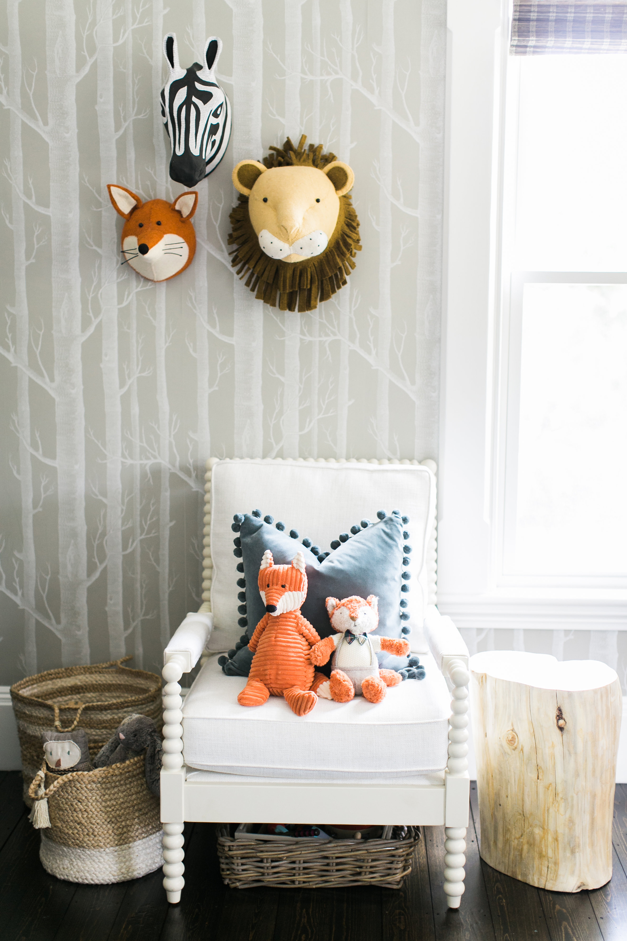 Animal Heads and Woods Wallpaper in Colorful Playroom - Project Nursery