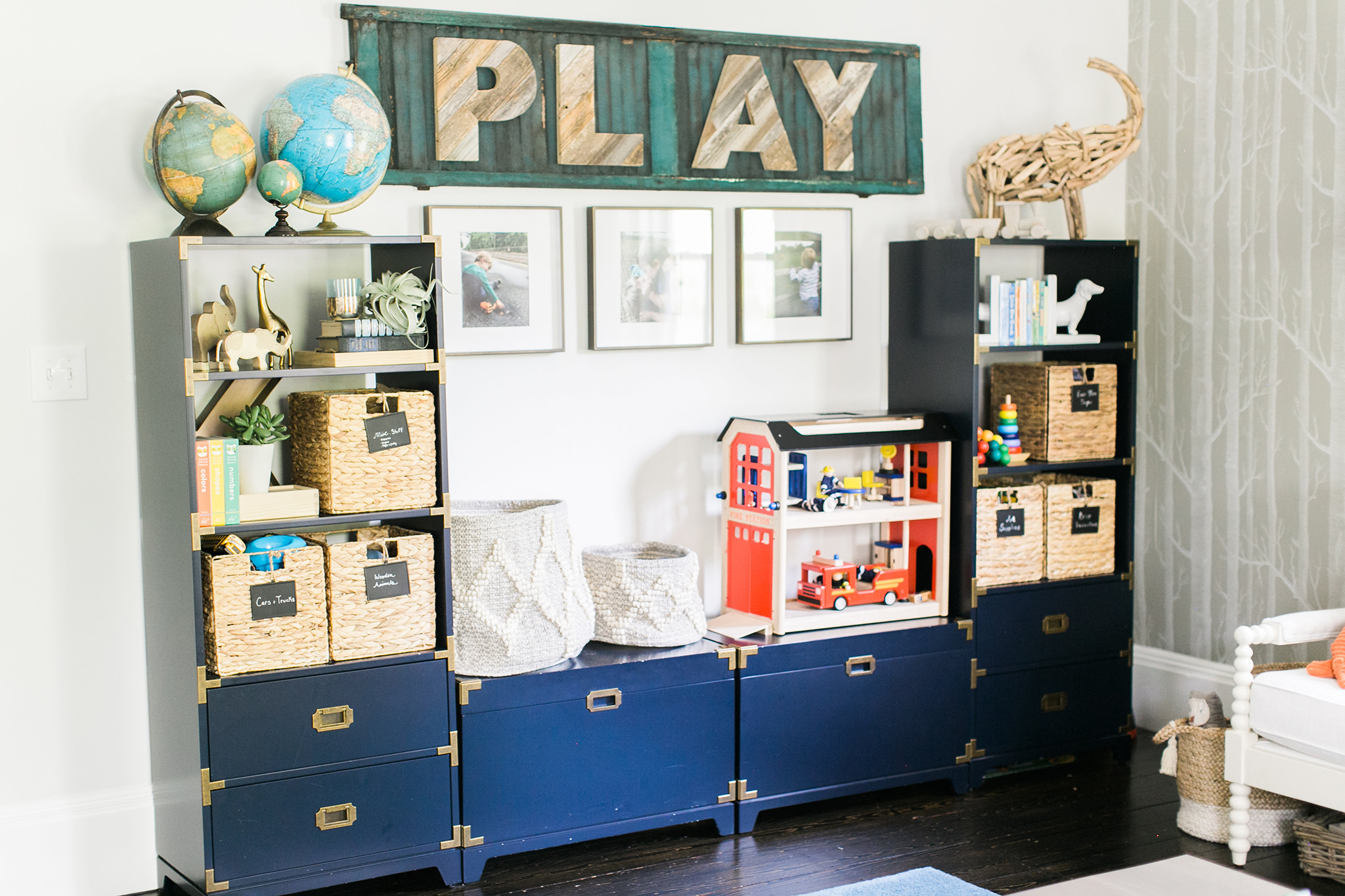 Campaign Bookcases Playroom Storage with PLAY letters - Project Nursery