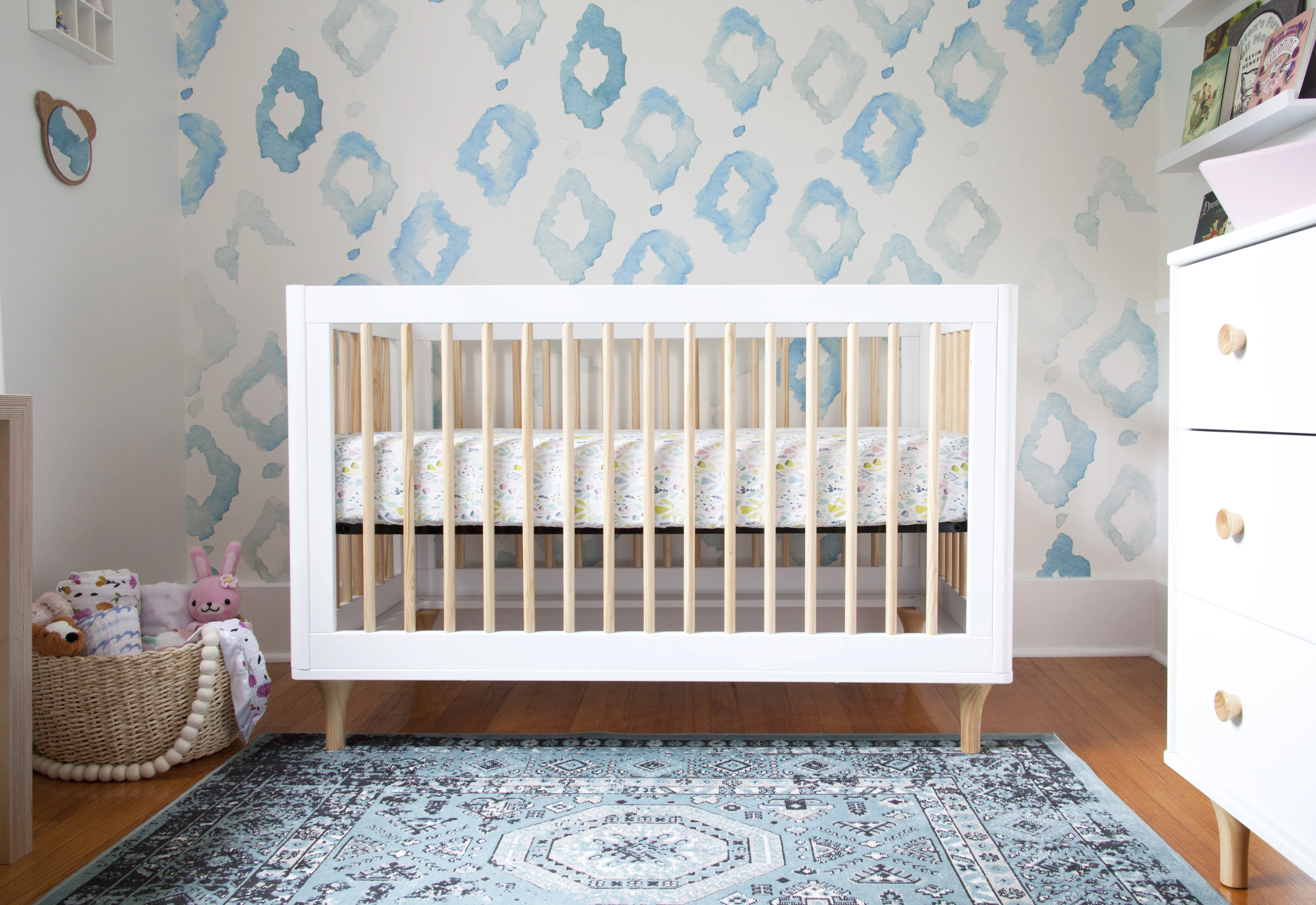 Babyletto Lolly Crib with Watercolor Wallpaper Accent Wall - Project Nursery