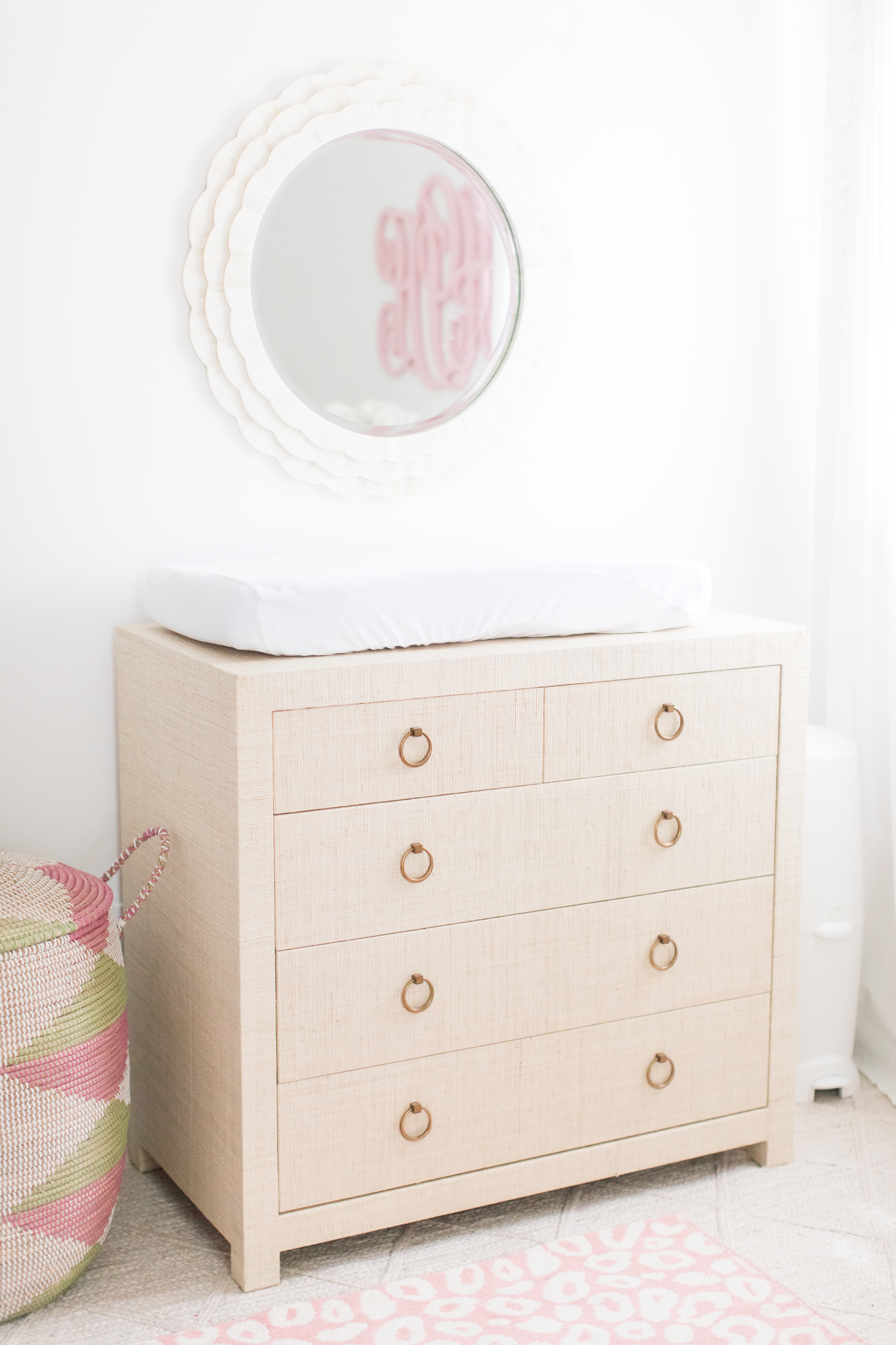 Grasscloth Dresser in Pink and Gray Nursery - Project Nursery