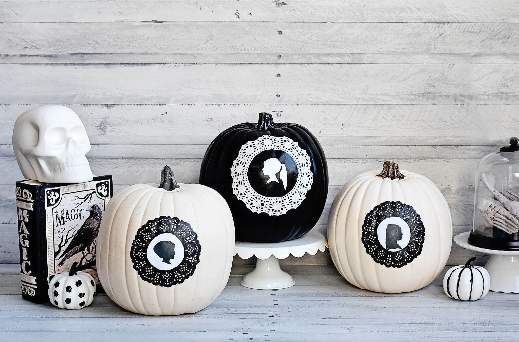 Decoupaged Silhouette Black and White Pumpkins - Project Nursery