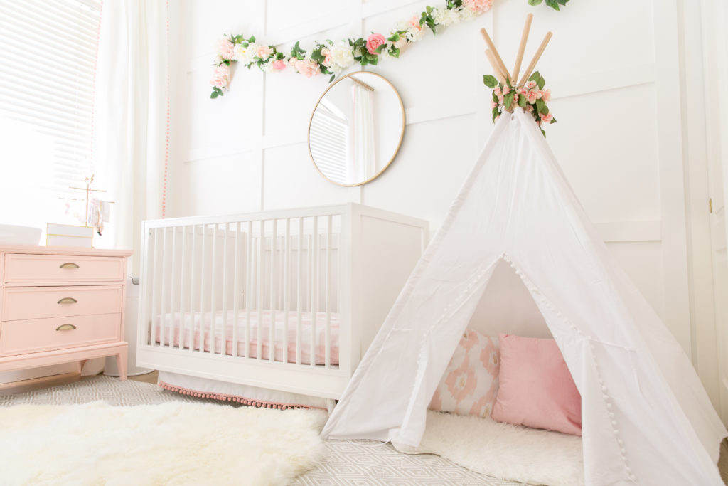 Pink and White Nursery with Teepee