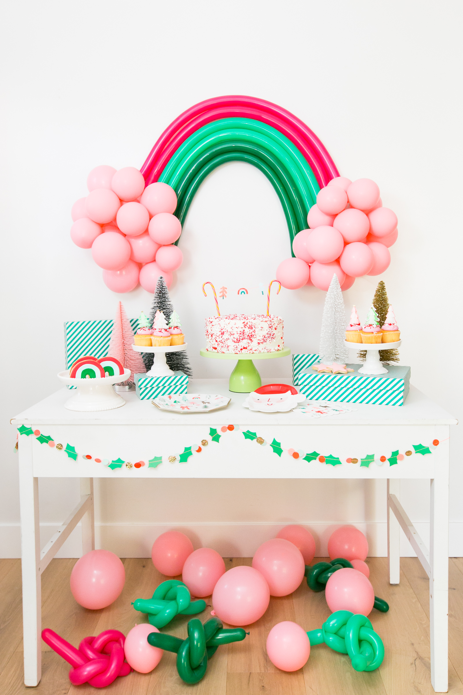 Christmas Colored Rainbow Balloon Dessert Table