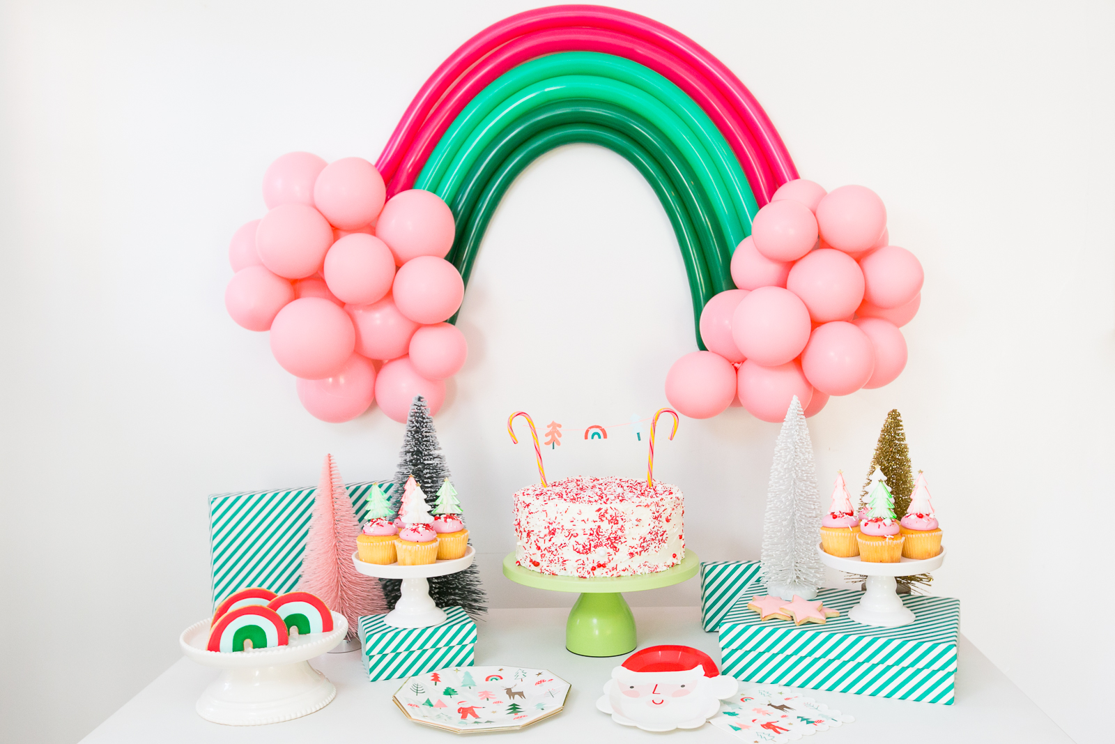 Christmas Colored Rainbow Balloon Dessert Table