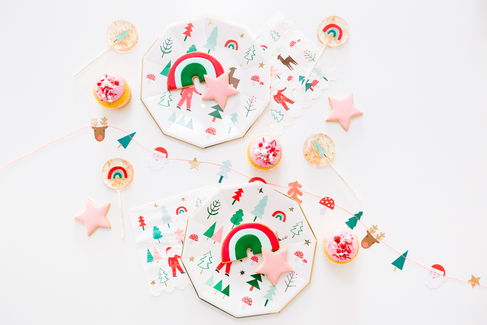 Christmas Rainbow Cookies Lollipops and Plates