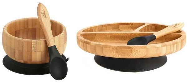 Avanchy Black Bamboo Bowl and Toddler Plate