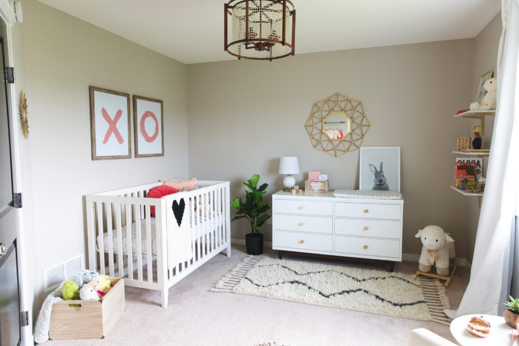 Neutral Nursery of Gold, White, Black, Grey and Pops of Corals