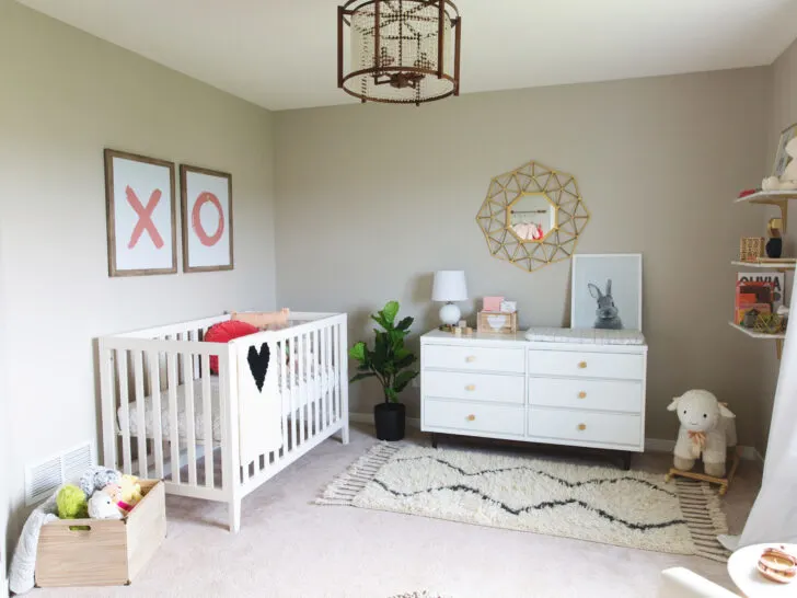 Neutral Nursery of Gold, White, Black, Grey and Pops of Corals