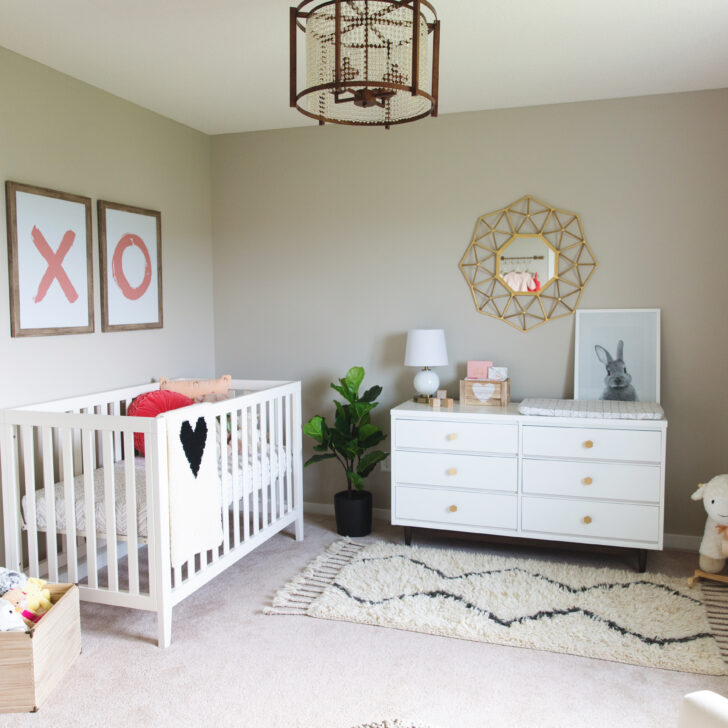 Neutral Nursery of Gold, White, Black, Grey and Pops of Corals