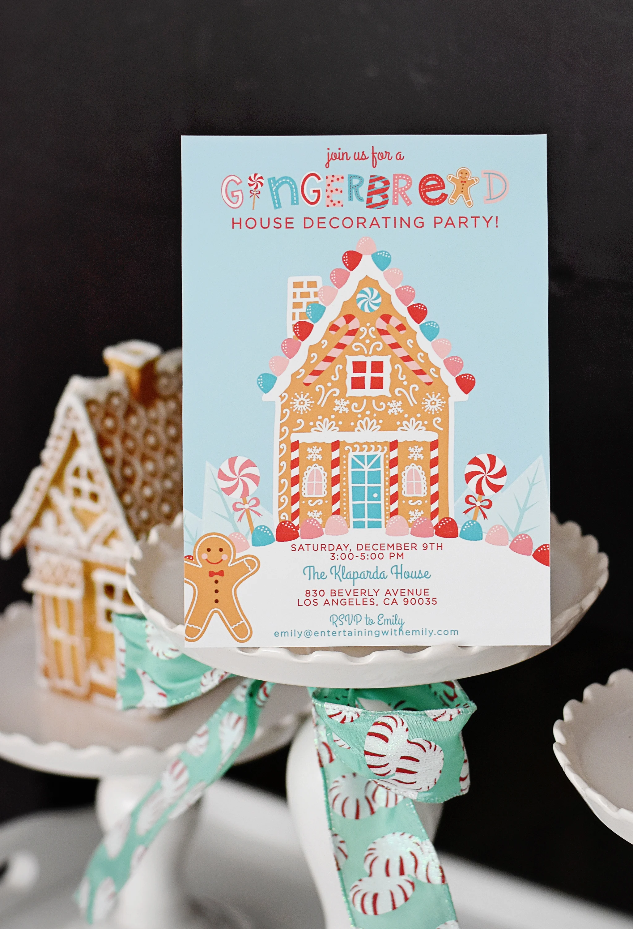 Set the tone for your party by sending our Gingerbread House Invitations!