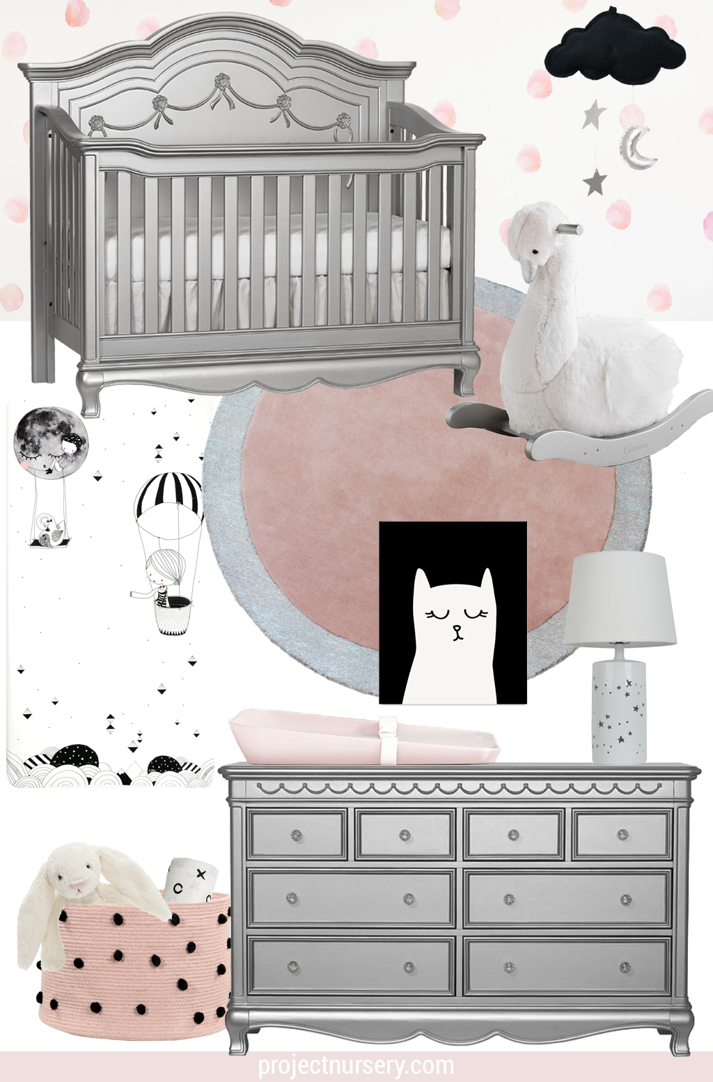 Heritage Baby Cache Adelina Design Board Silver Modern Metallic Nursery Inspiration