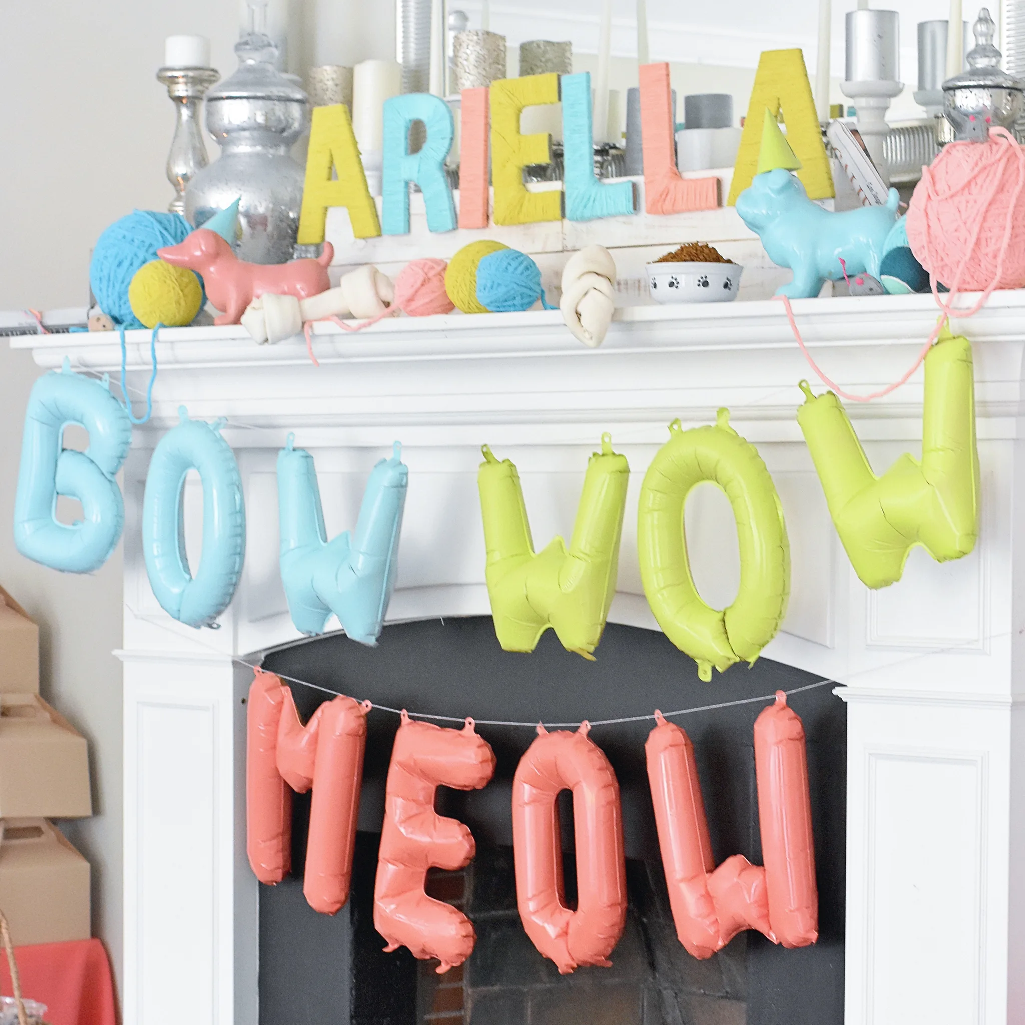 Yarn-wrapped letters and letter balloon decor!