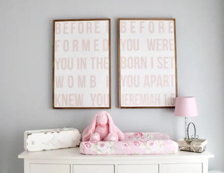 Pink and Gray Floral Nursery with Framed Jeremiah quote