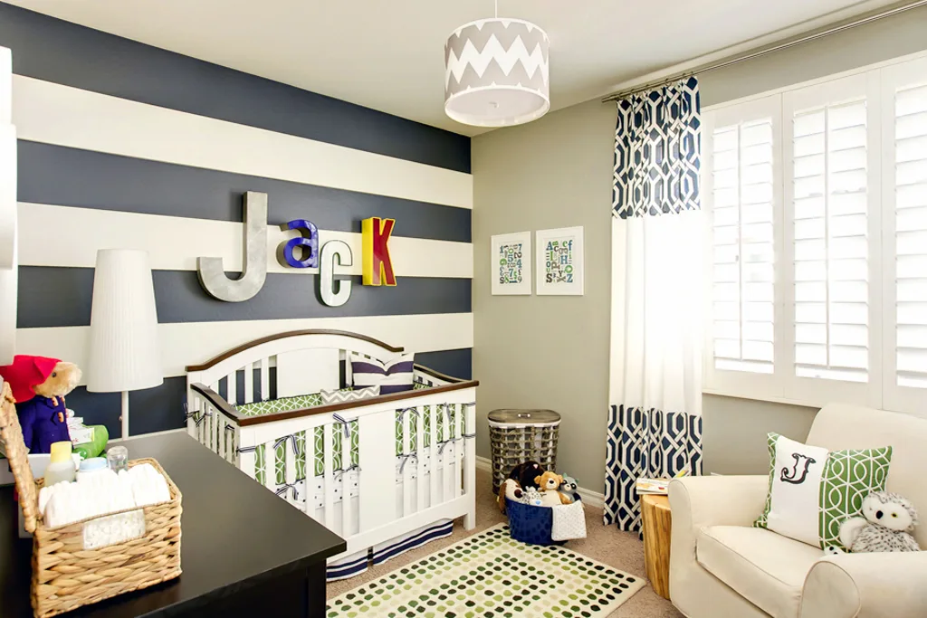 Striped Accent Wall Nursery with Found Letters Name Art
