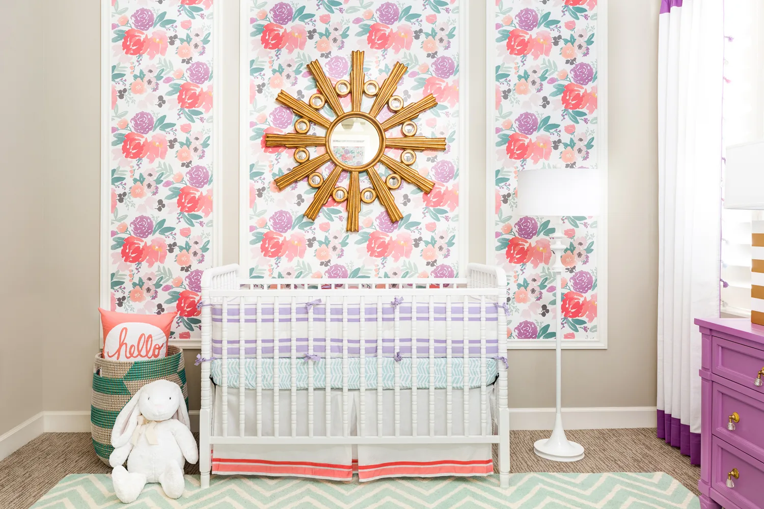 Framed Wallpaper in Girl's Purple and Pink Nursery