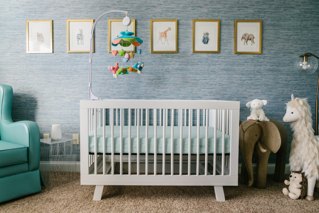 blue nursery with animal details