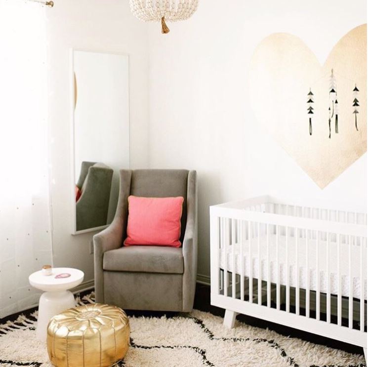 Nursery with Gold Heart Above Crib