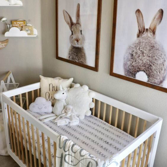 Girl Nursery with Front and Back Bunny Art Prints