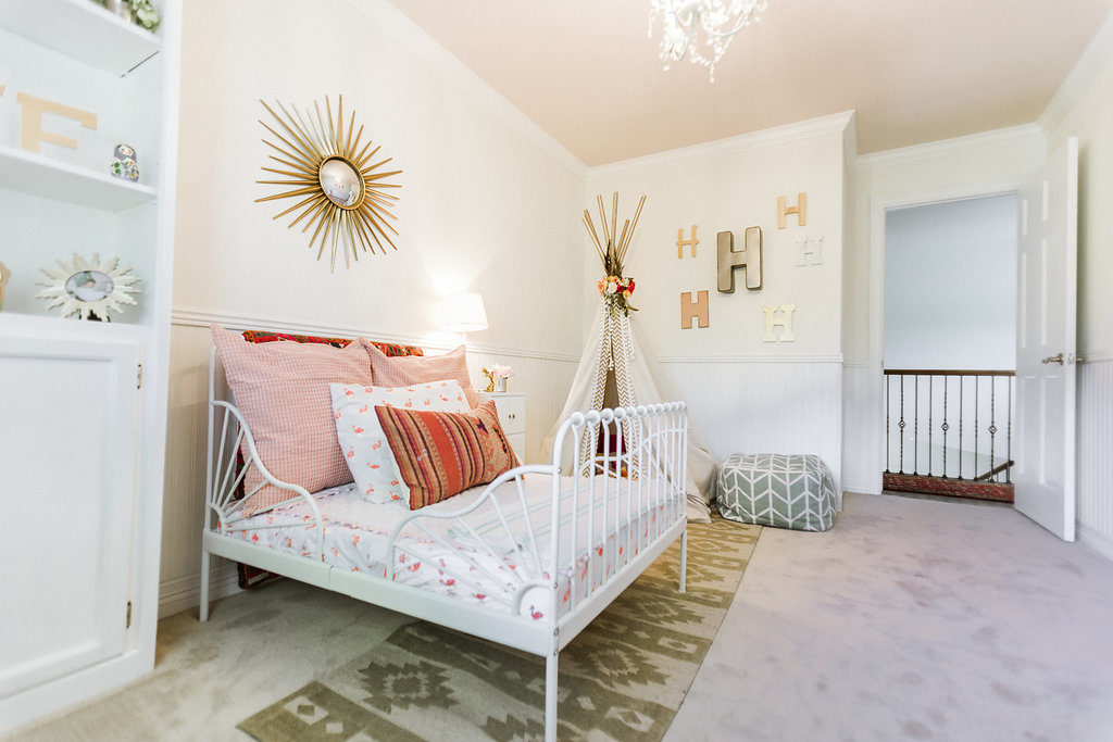 Boho Toddler Room with Painted Ceiling