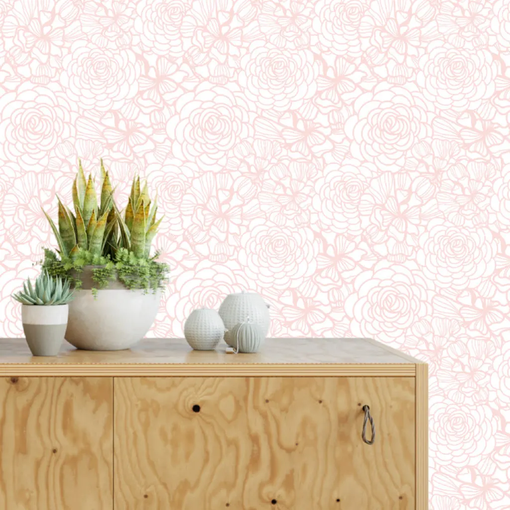 NEw SHop Blush Pink Flower Self-Adhesive Wallpaper