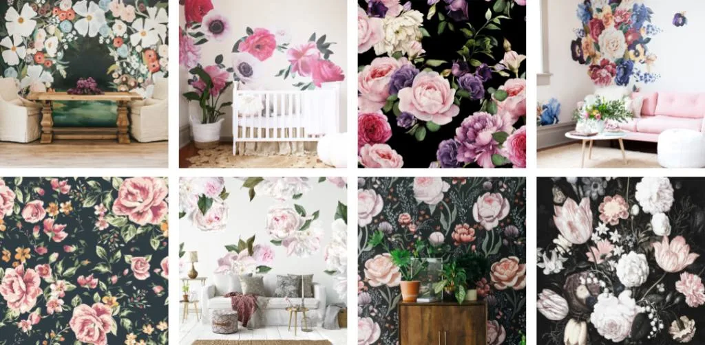 Bold Floral Pattern Wallpaper for Walls | Clara Black & White