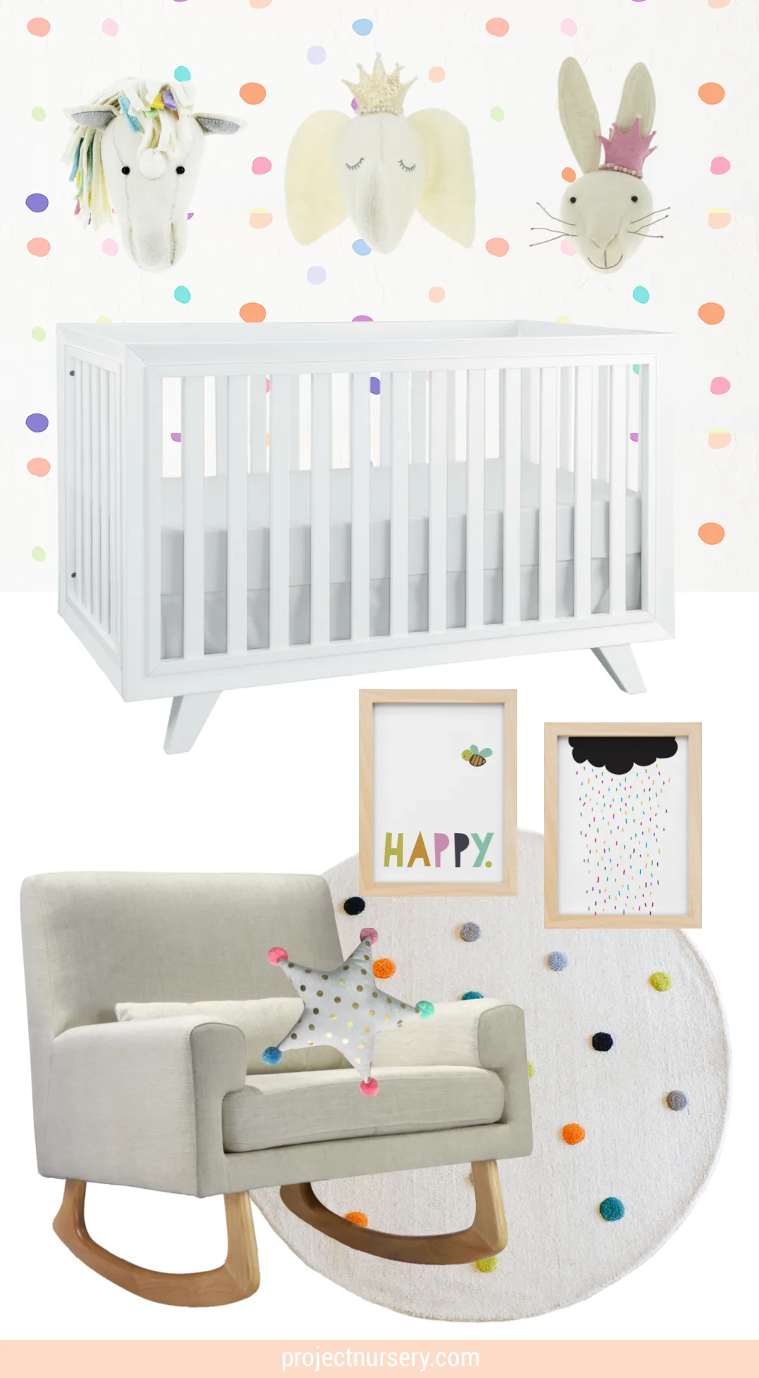 Rainbow Dots Project Nursery Wooster Crib Mood Board