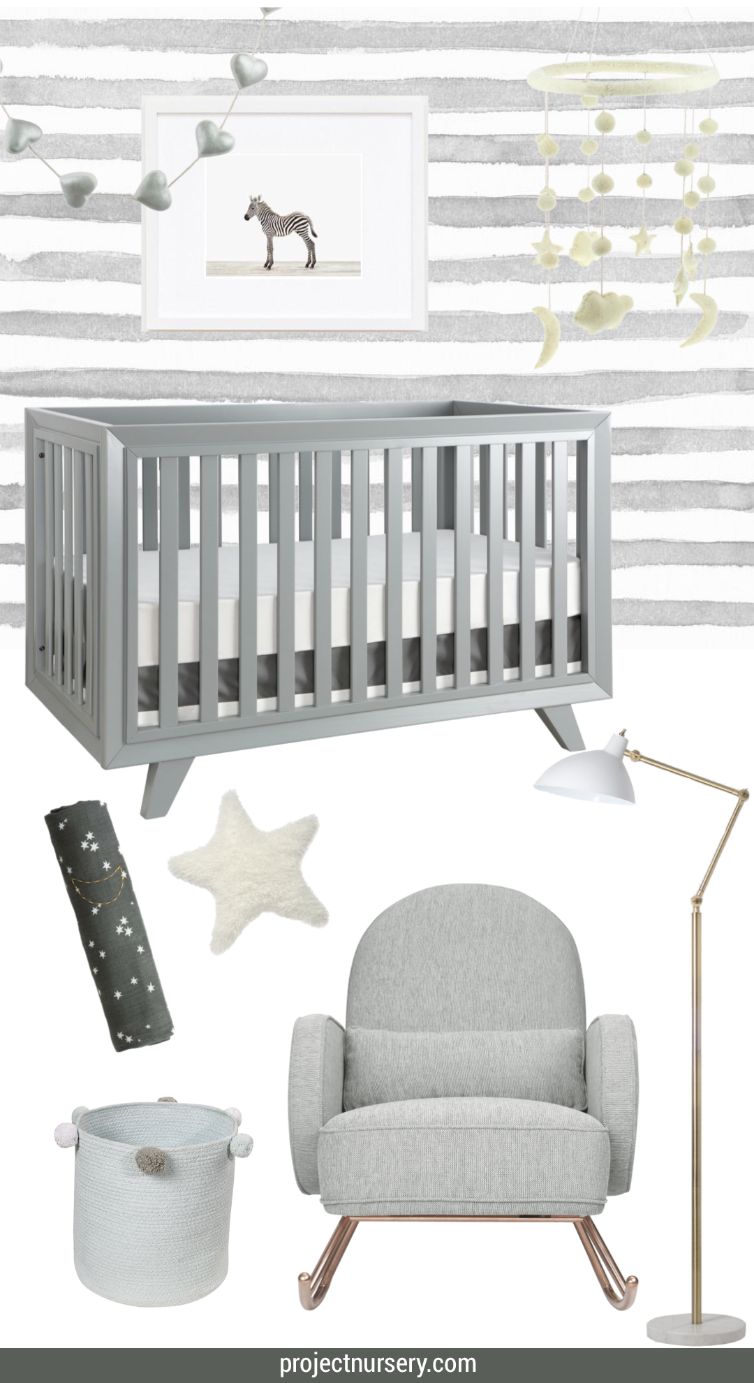 Gray Stripes Stars Project Nursery Wooster Crib Mood Board