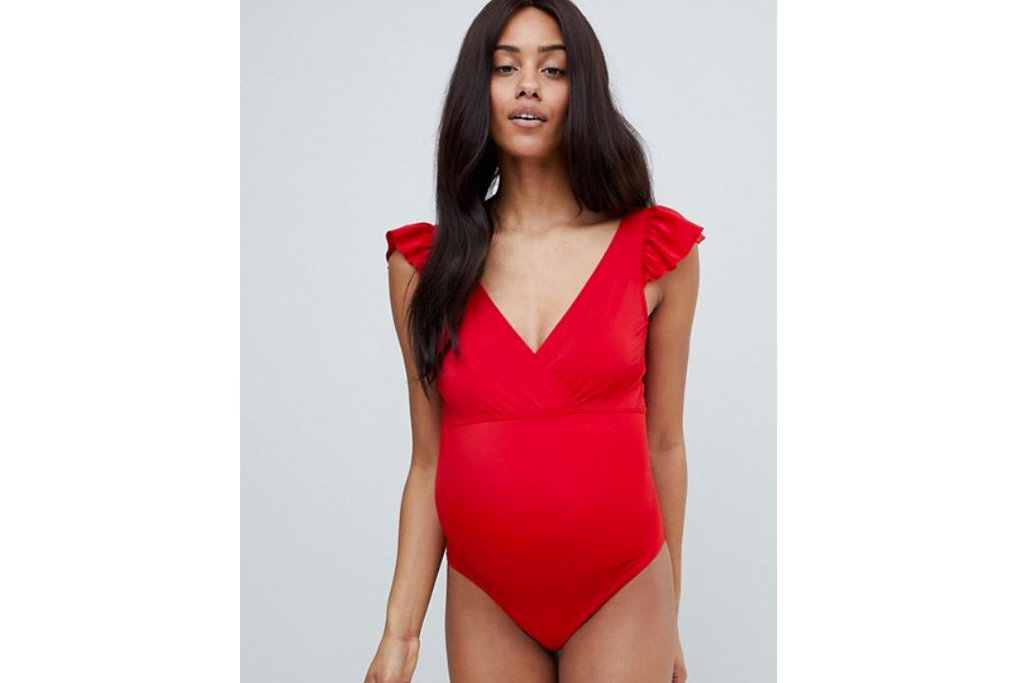 Wrap Front Frill Sleeve Maternity Swimsuit