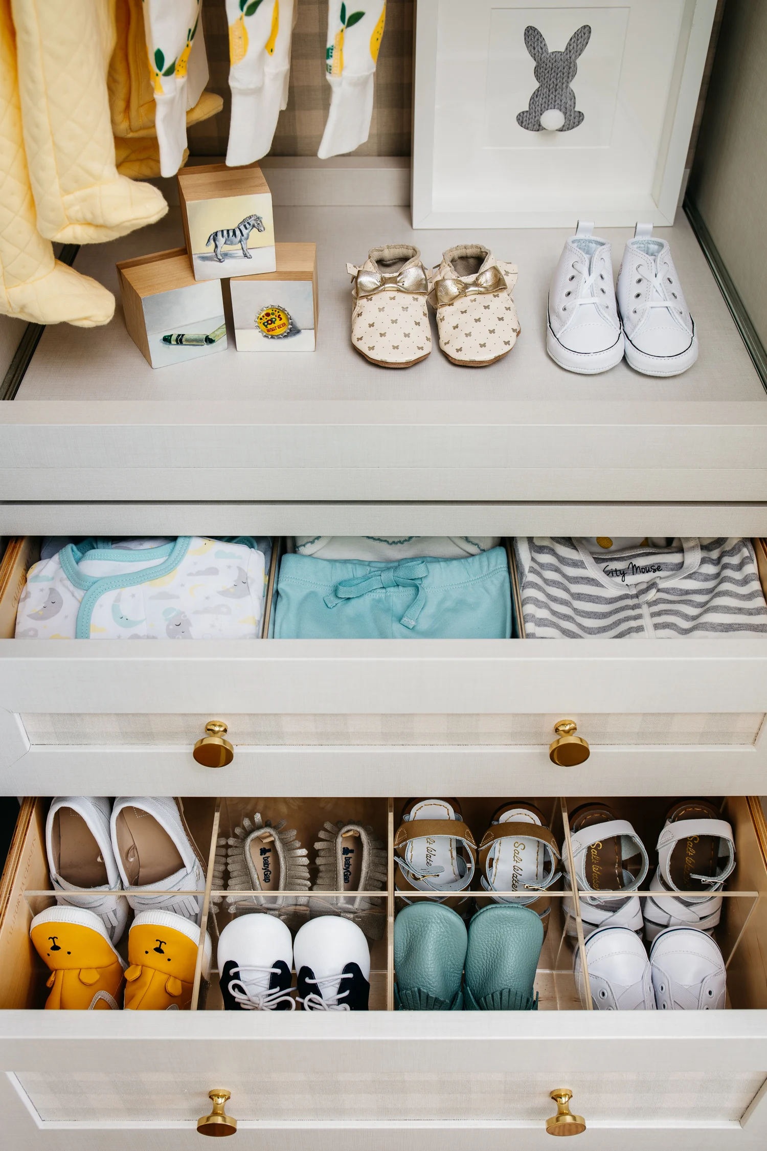 Organized Baby Shoes in Drawers