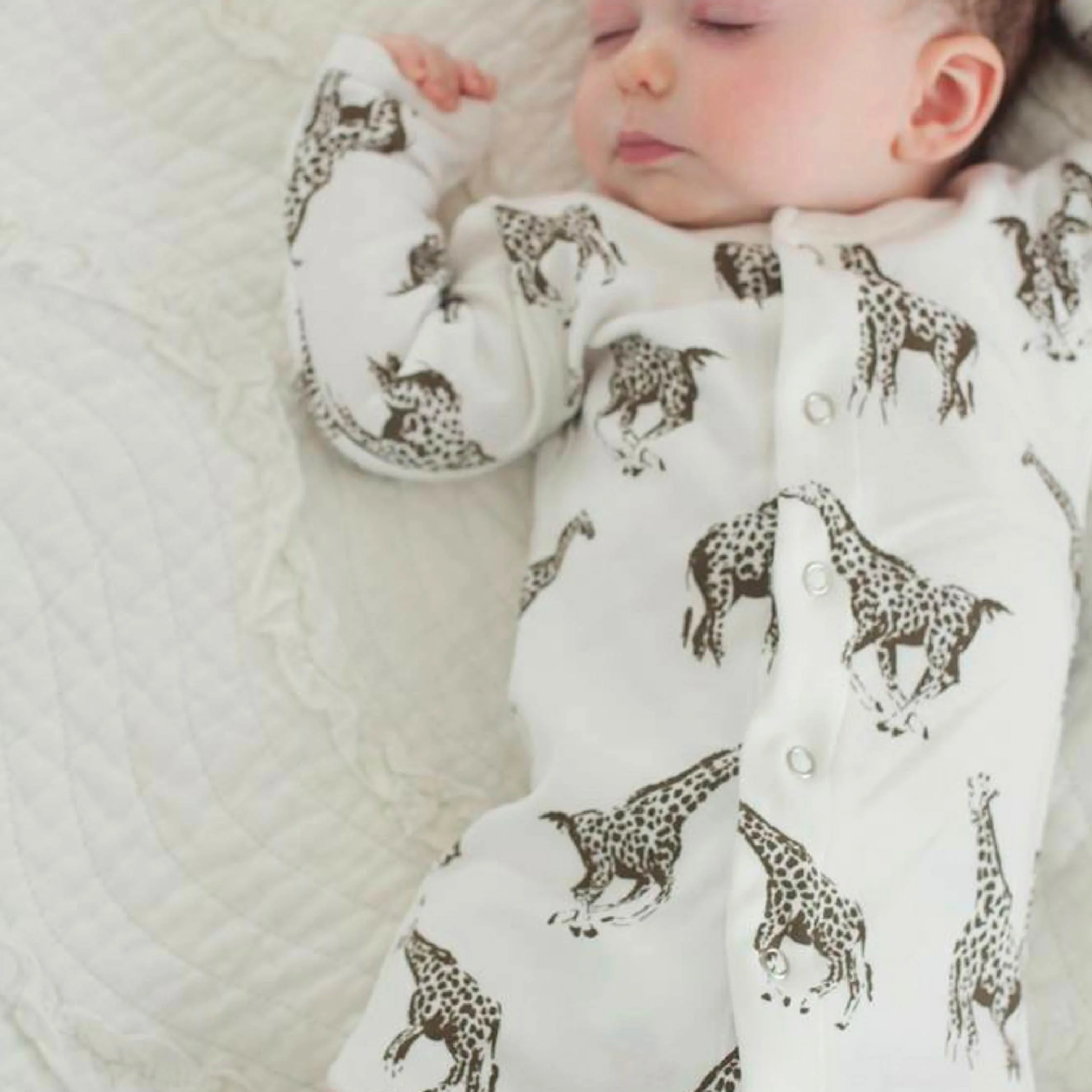 Organic White Giraffe Footie Overall