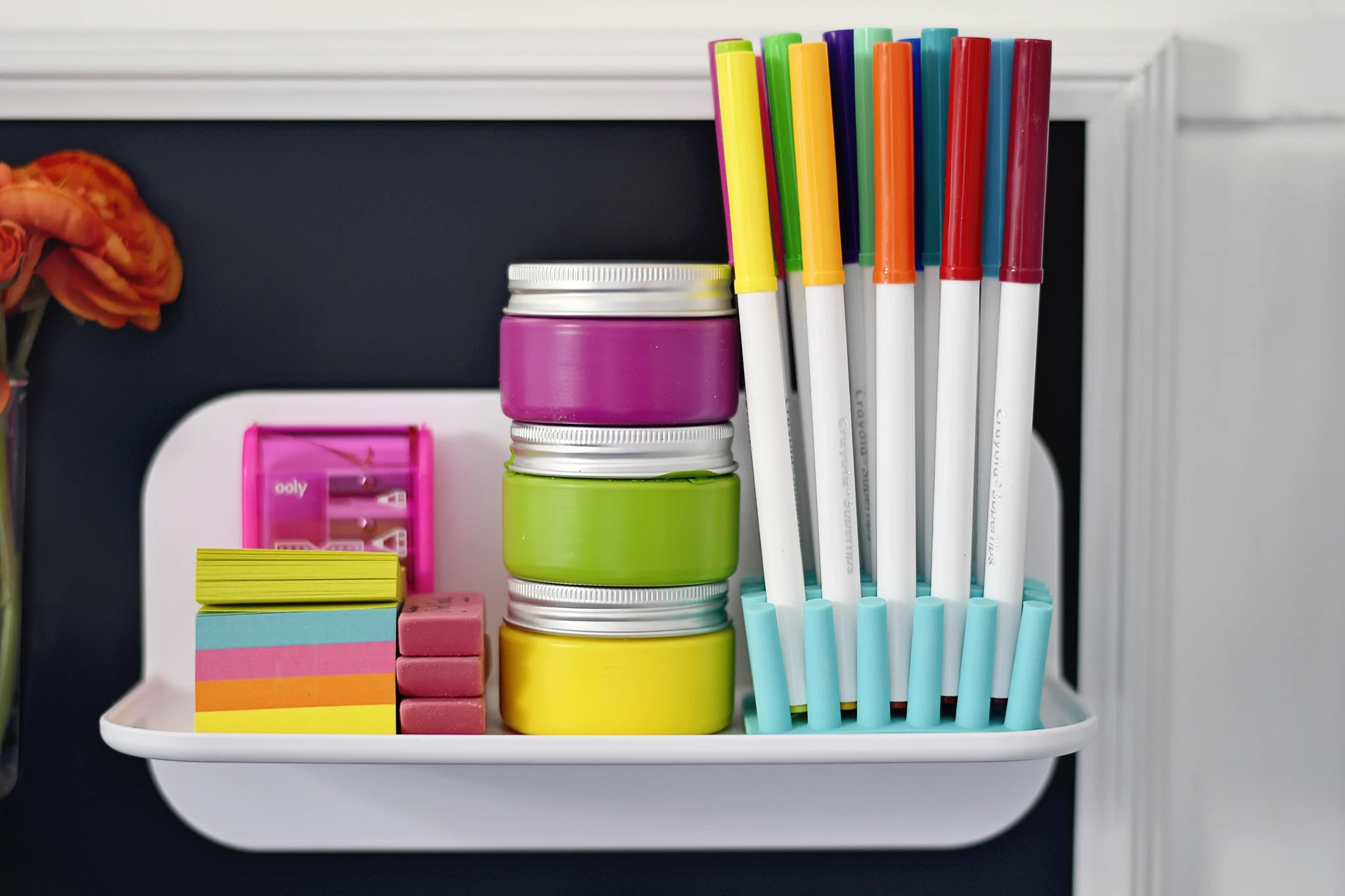 Perch "shelfy" is the perfect place to display colorful art utensils!