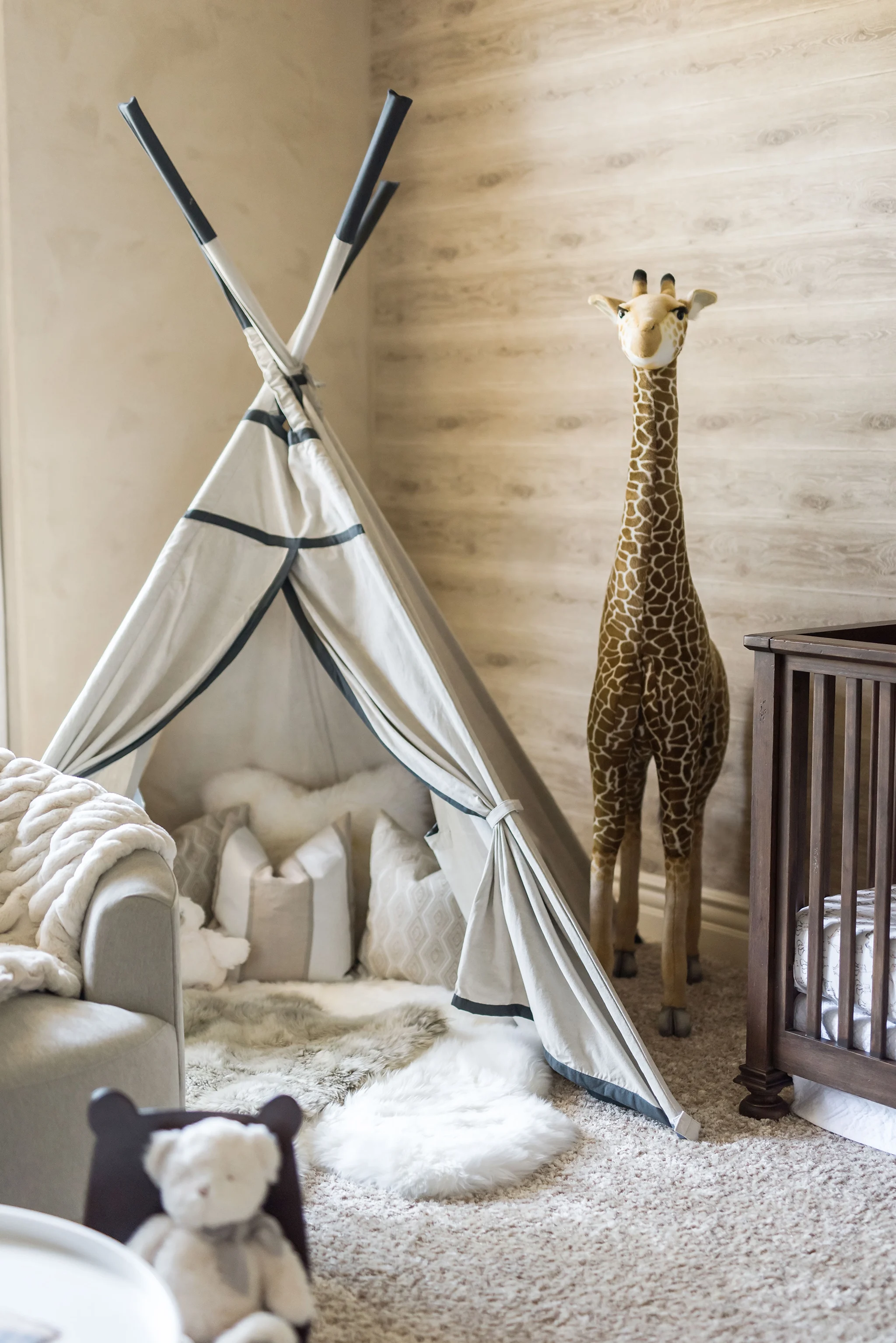 Safari Nursery with Teepee and Large Giraffe