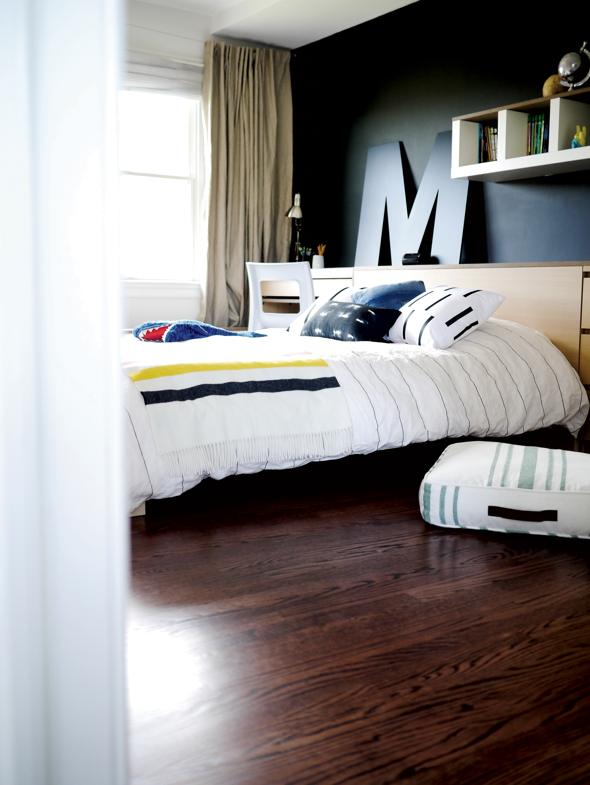 Boy's Bedroom with Black Accent Wall