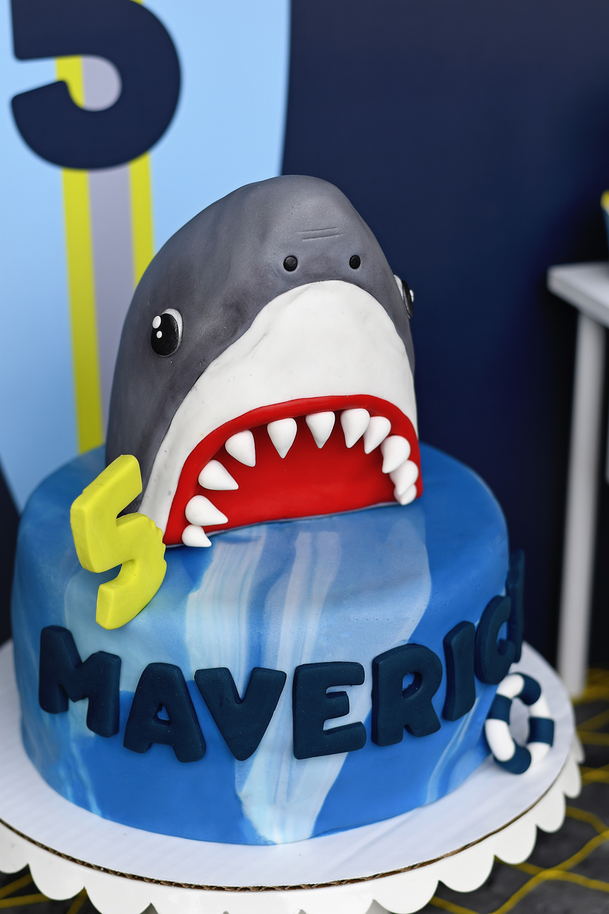 shark party cake with giant shark head!