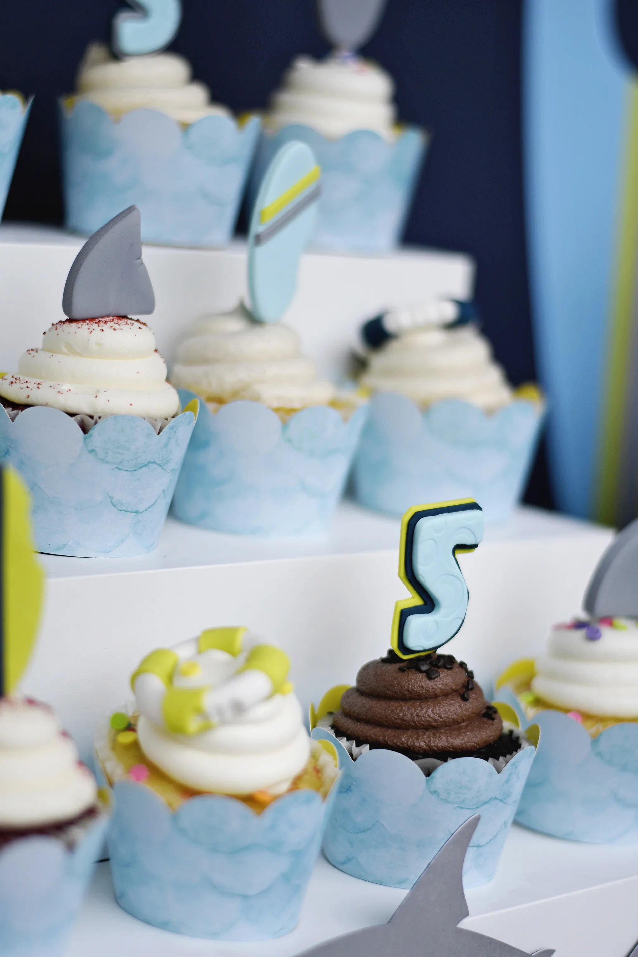 shark party cupcake toppers