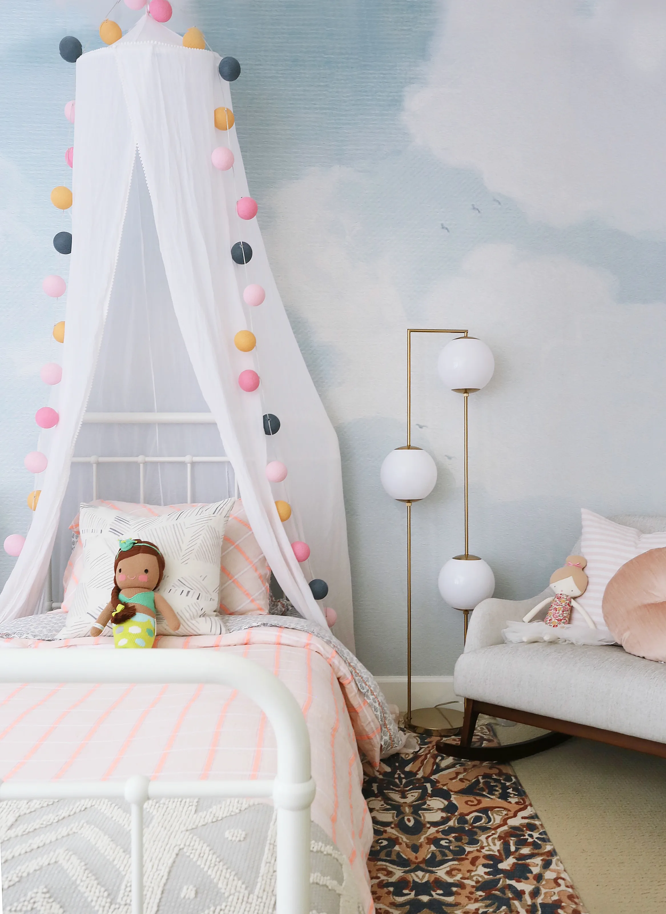 Whimsical Girl's Room with Cloud Mural