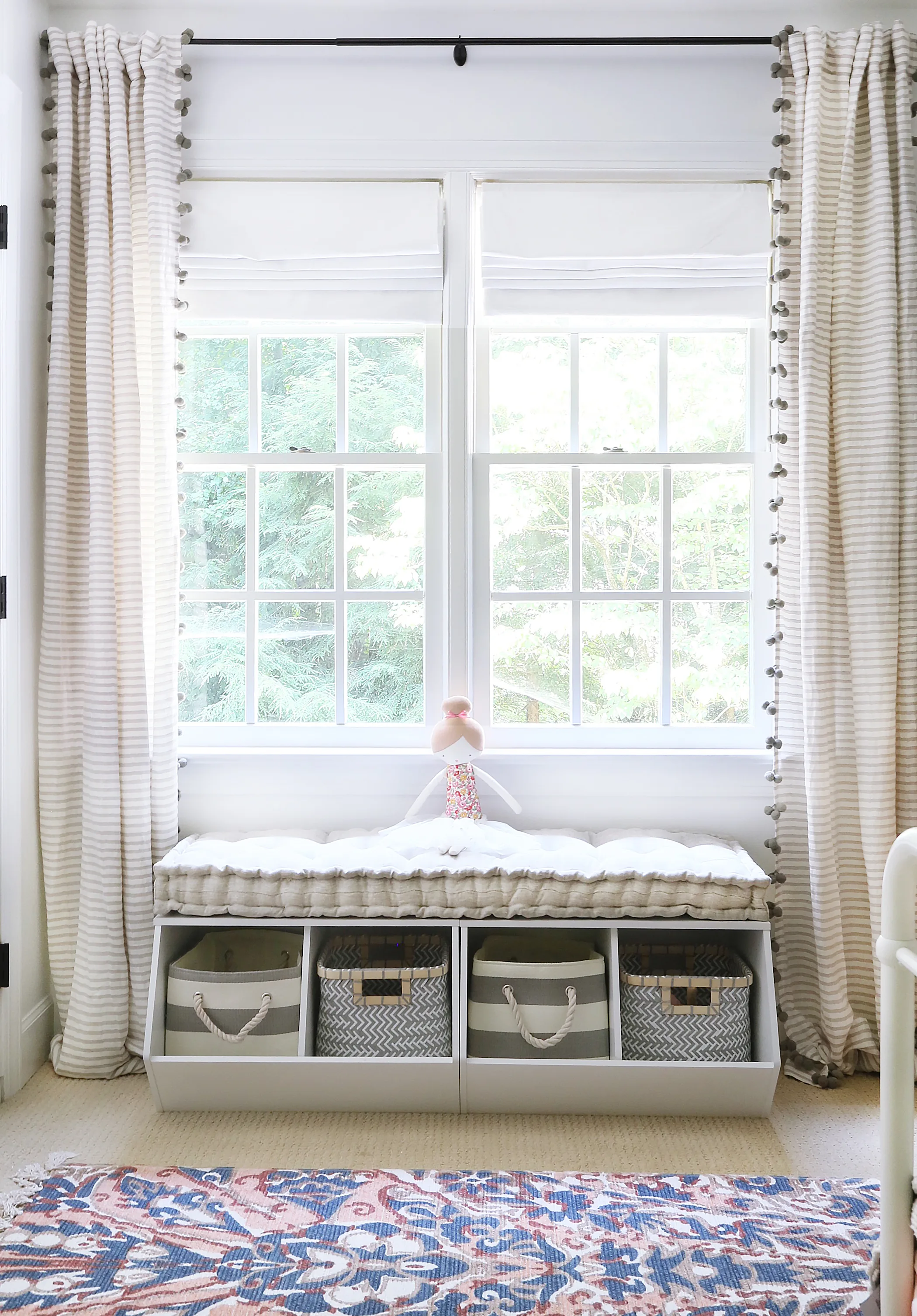 Window Seat with Storage with Tassel Curtains