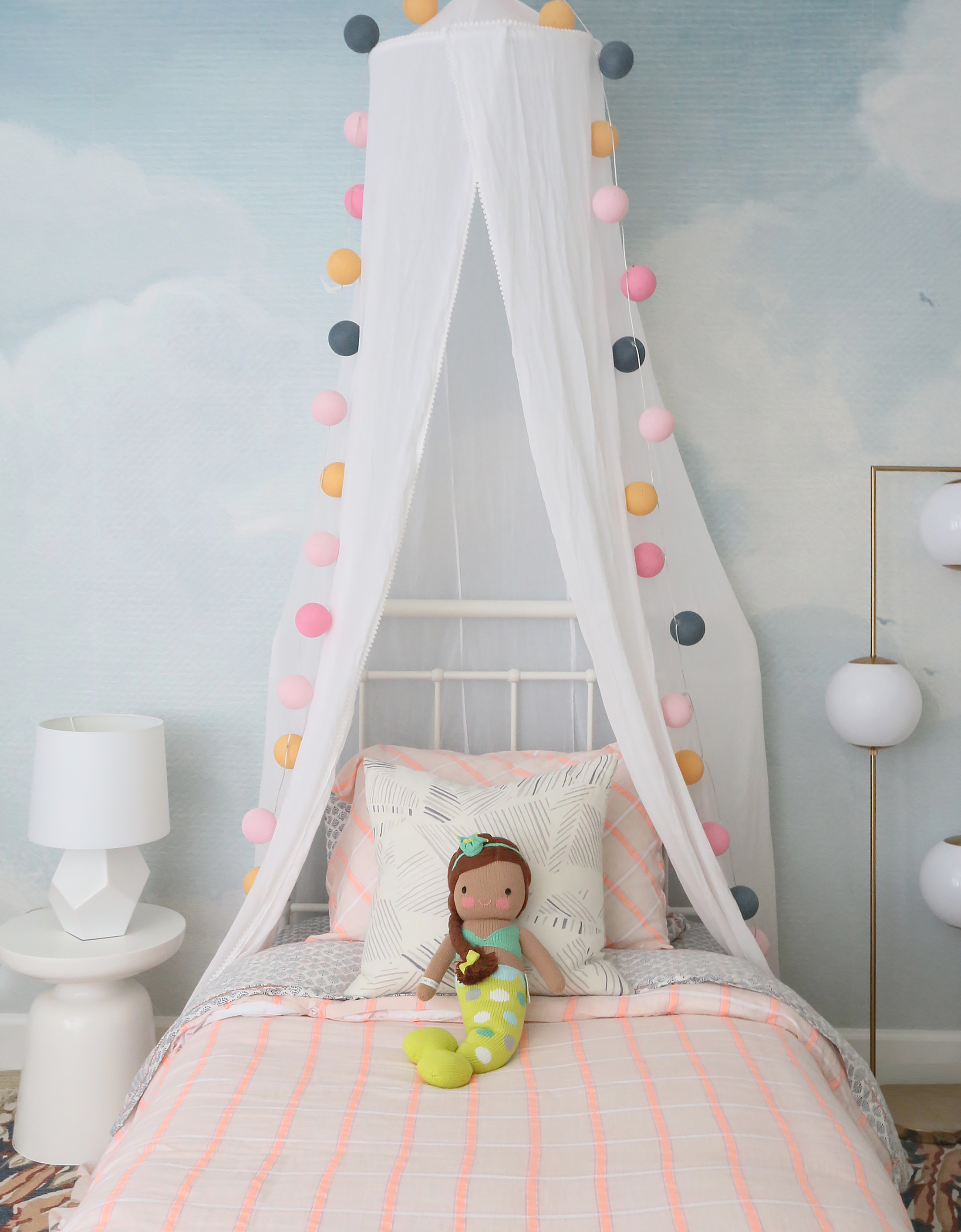 Bed Canopy in Girl's Room with Ball Lights