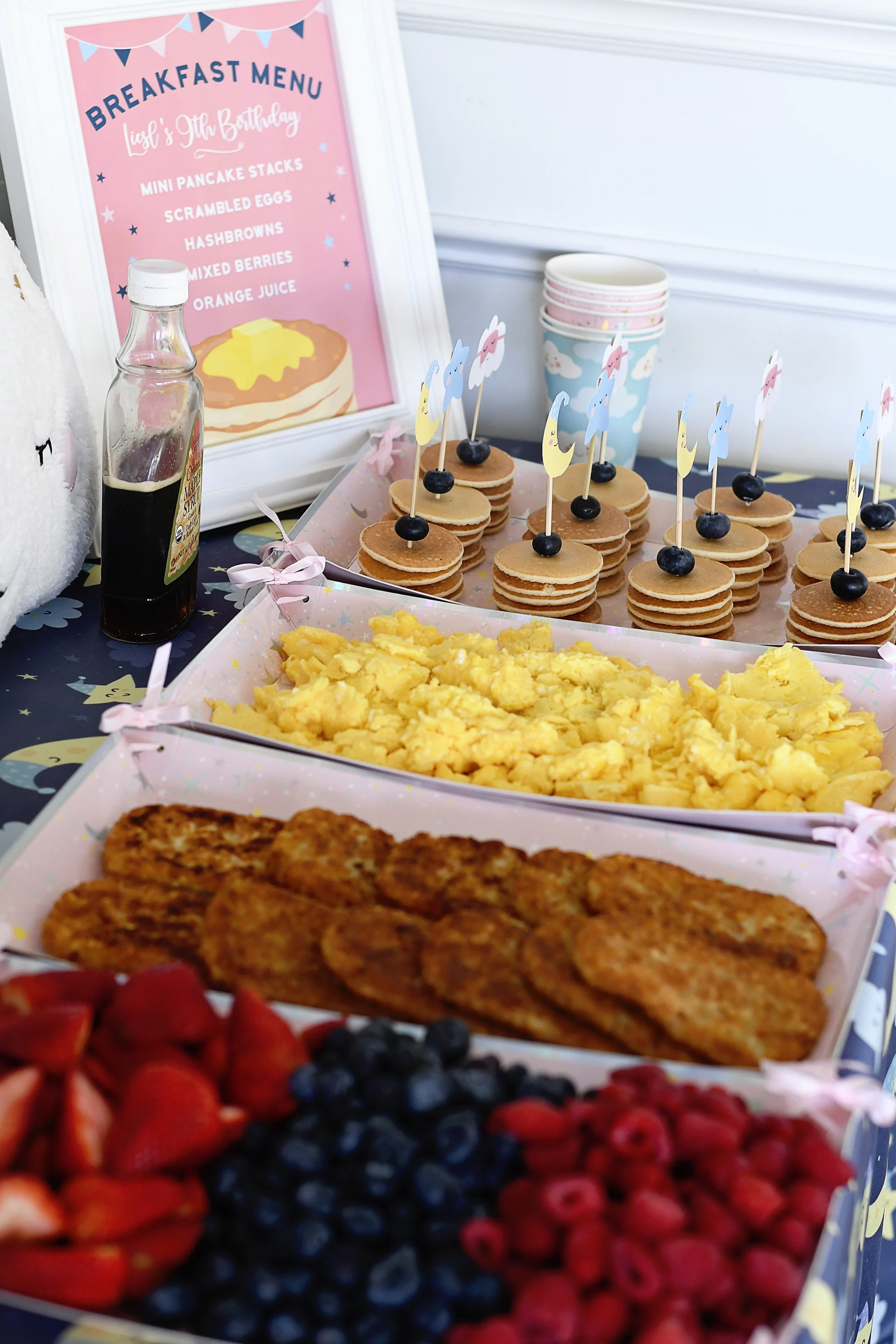Pancakes in Pajamas - Offer a breakfast themed food bar!