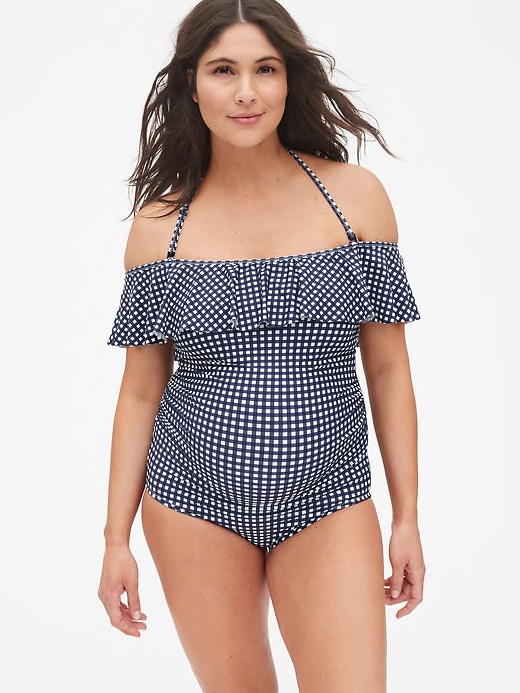 Maternity Ruffle Off-Shoulder One-Piece Suit