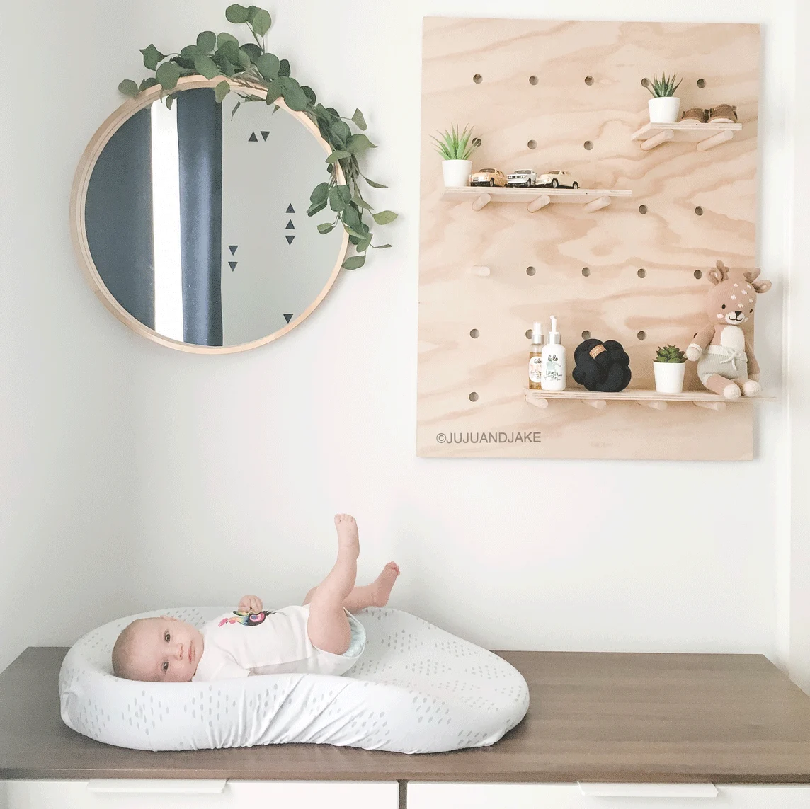 Pegboard Shelf above Changing Table