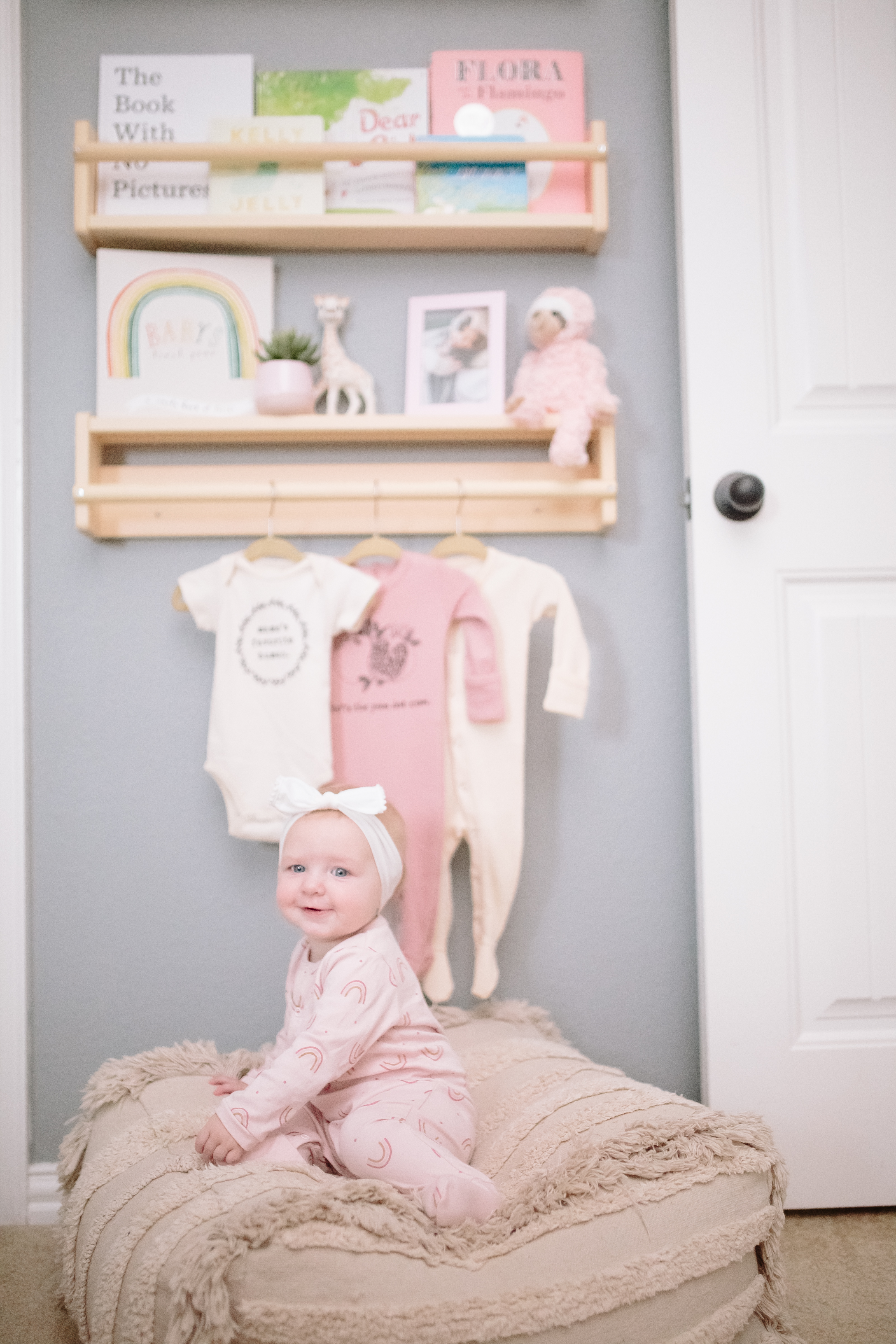 Boho Pouf Ottoman in Baby Girl Nursery Nook