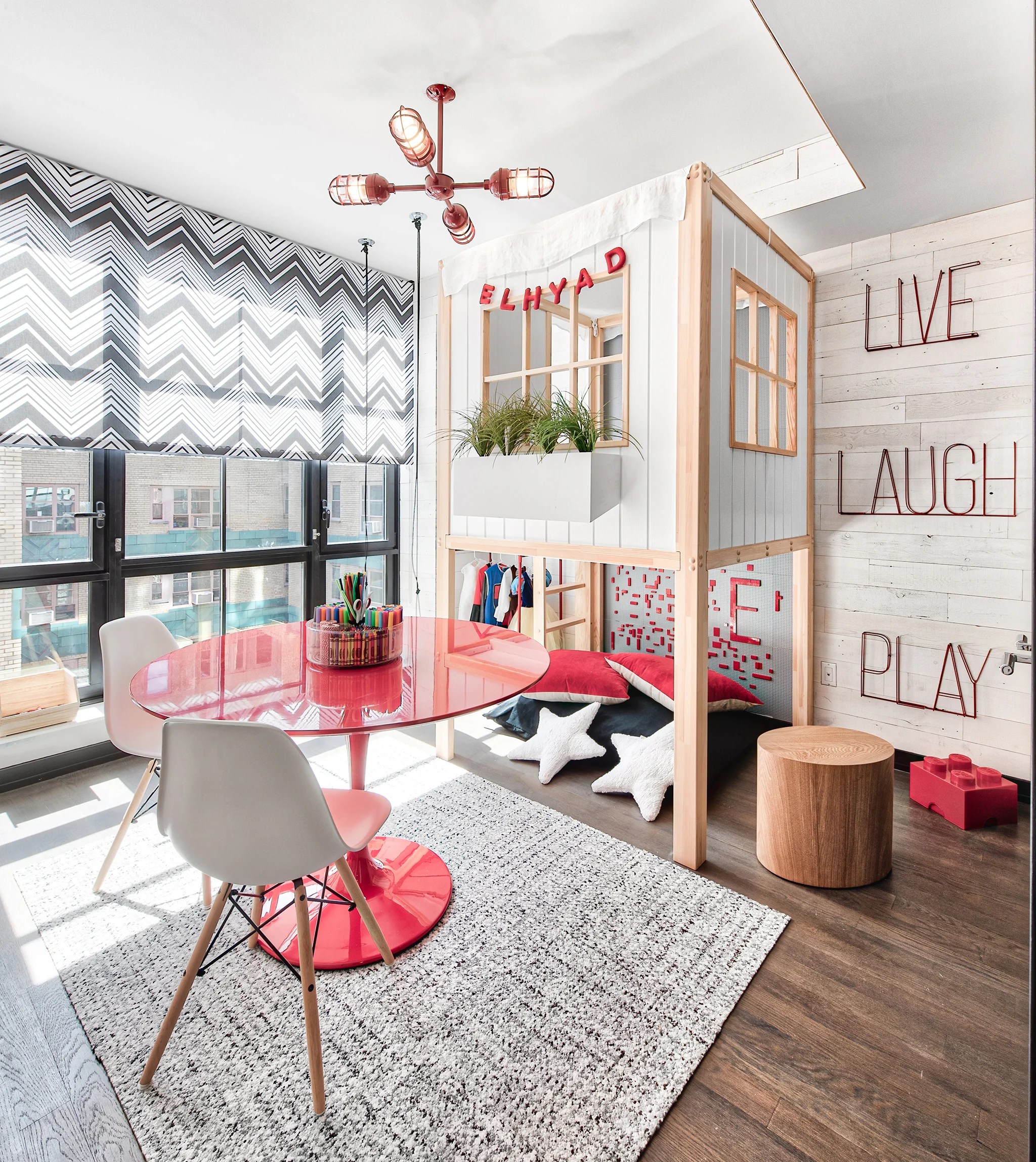 Playroom with Indoor Fort and Swing with Acrylic Table