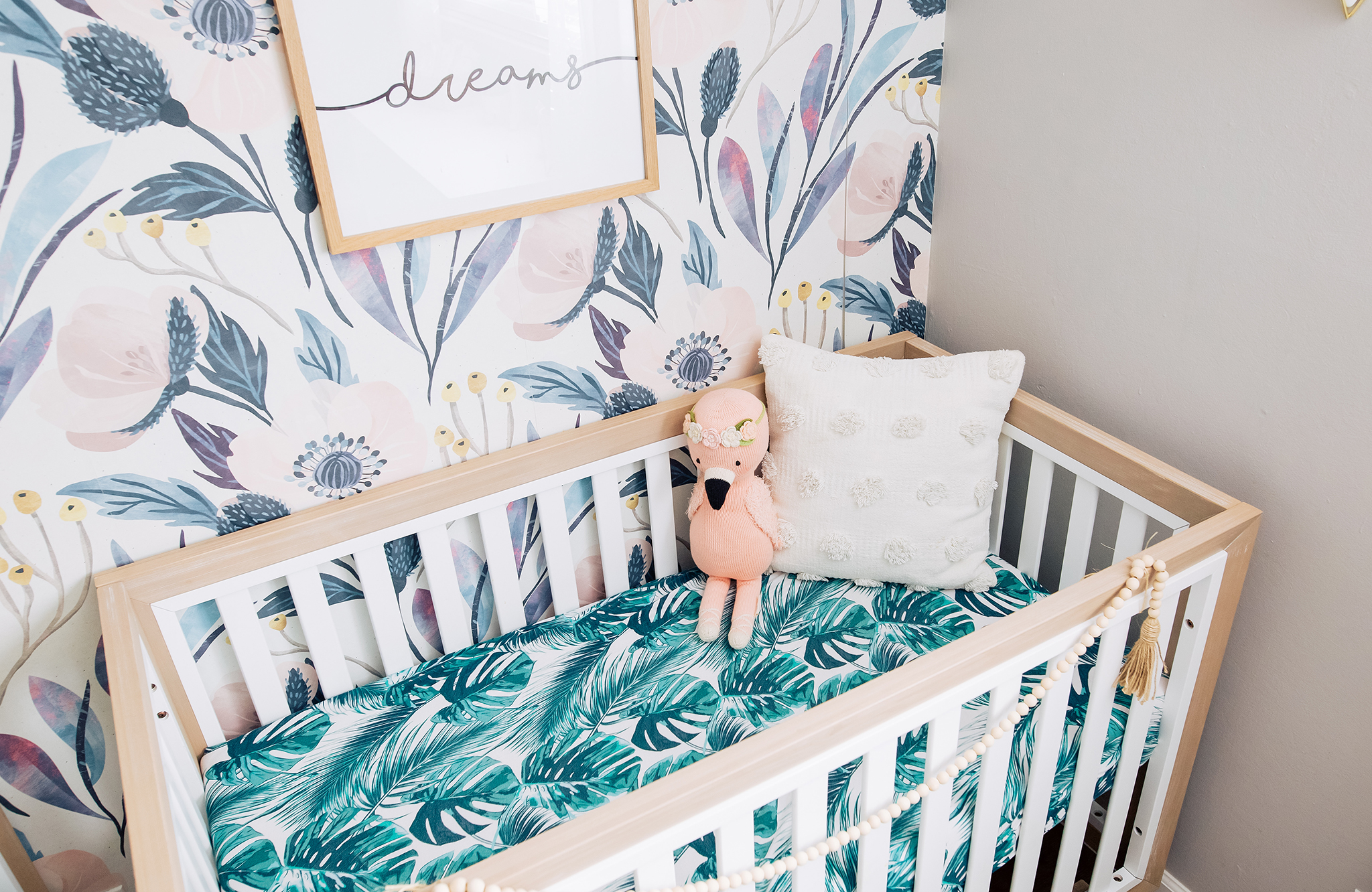 Palm Leave Crib Sheet in Two-Toned White and Natural Crib