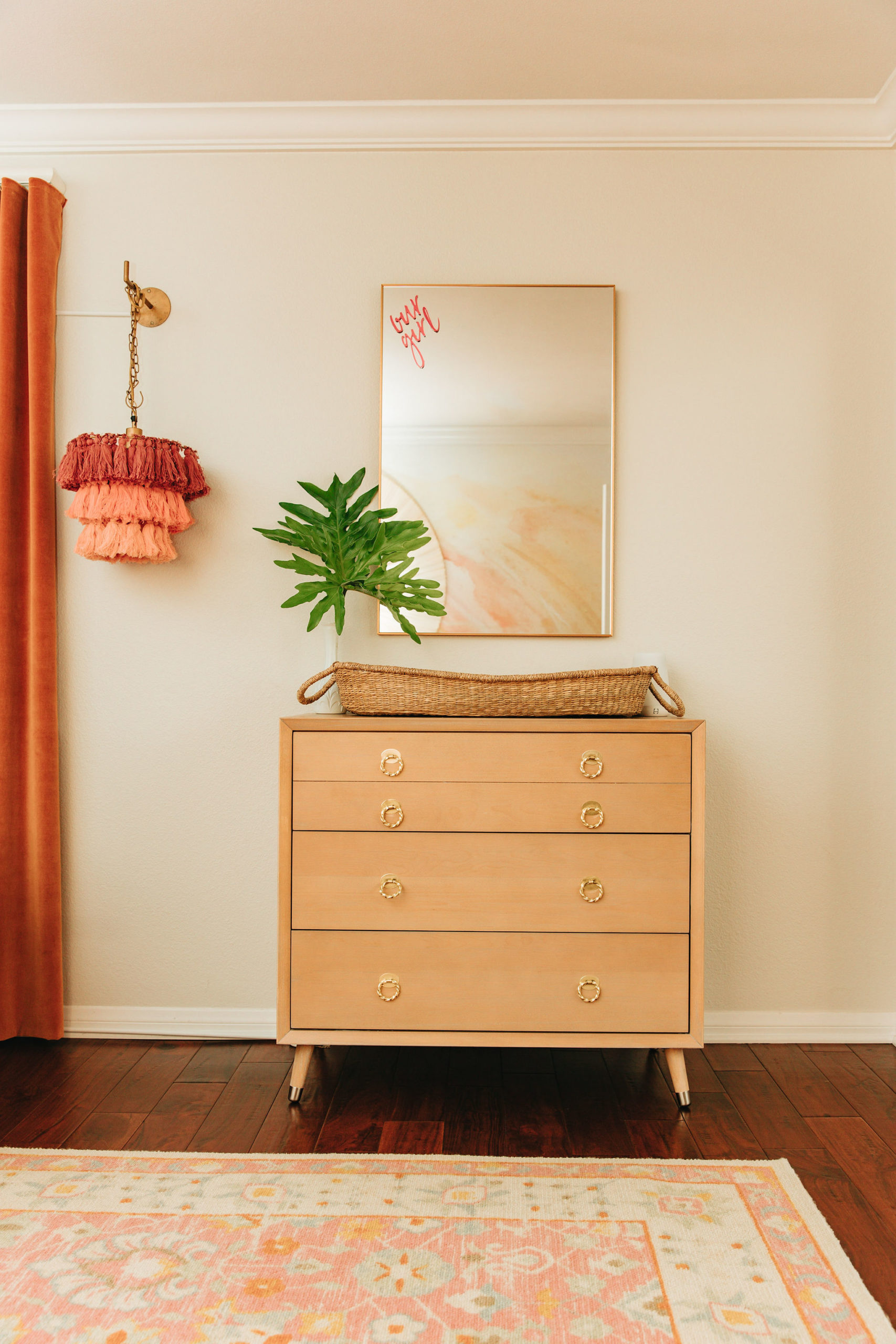 Wooster Dresser and Changing Basket in Girls Nursery