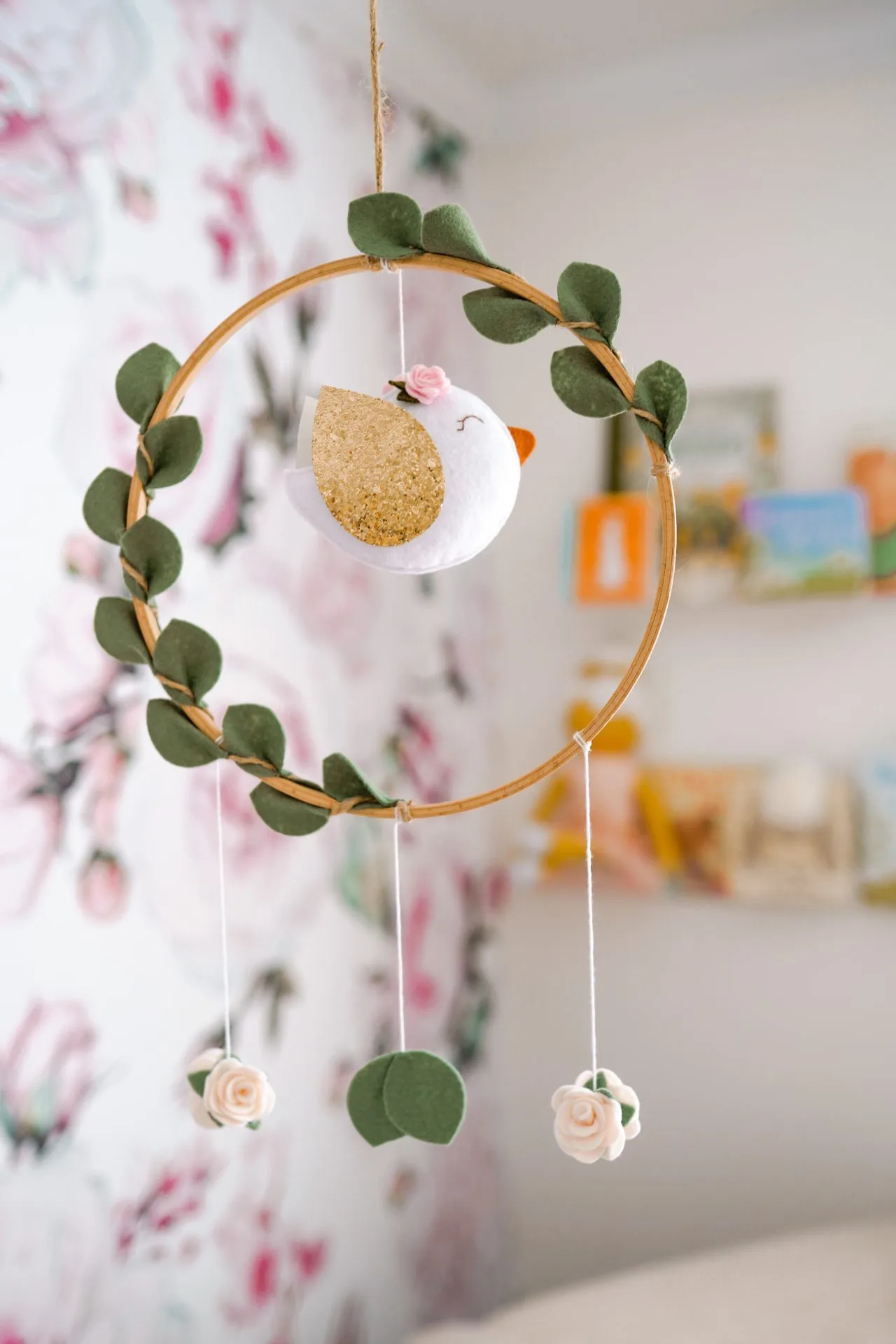 Bird Baby Mobile with Leaves and Flowers
