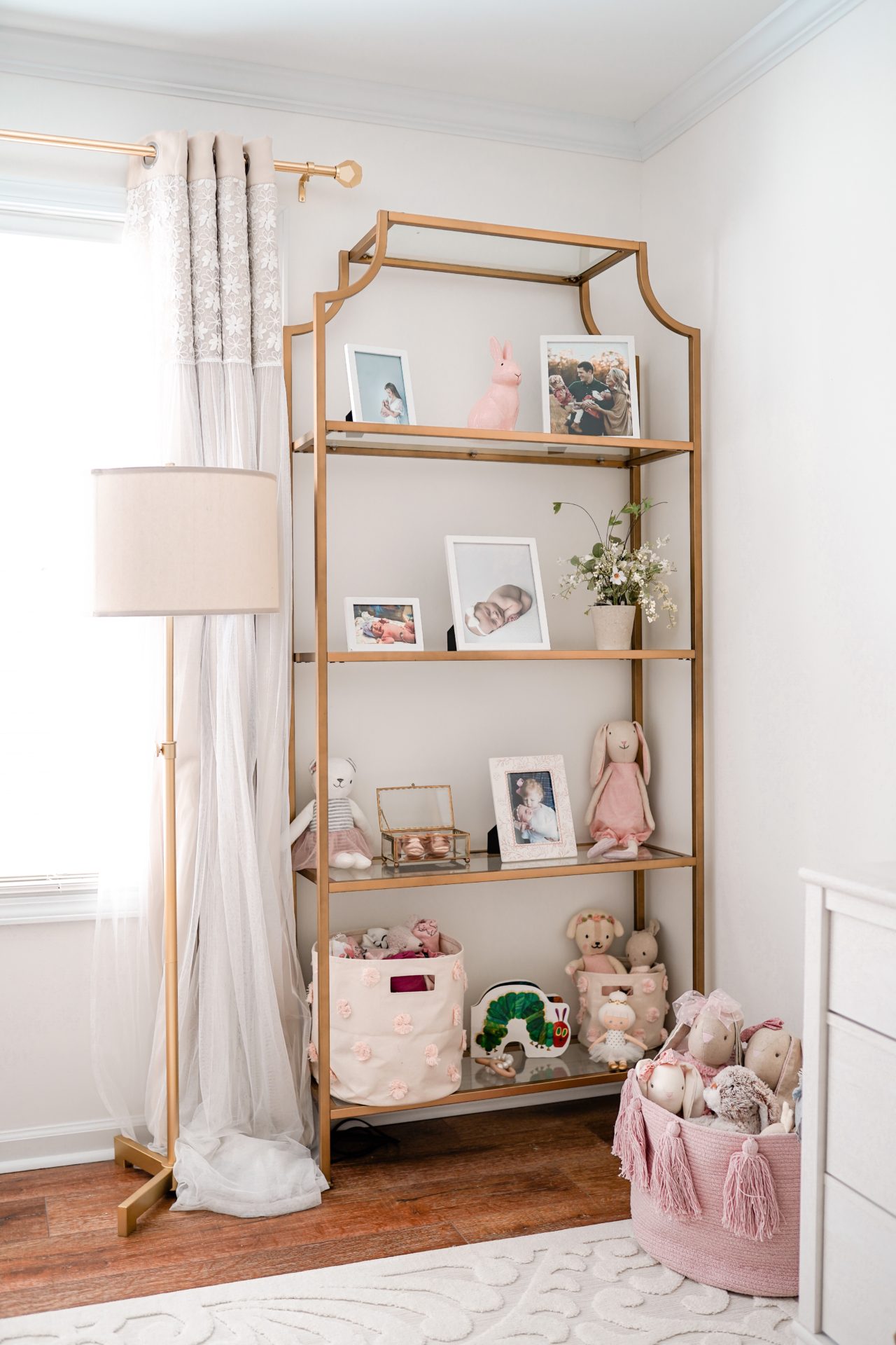 Gold Etagere Glass Shelf in Morgan Bullard's Nursery